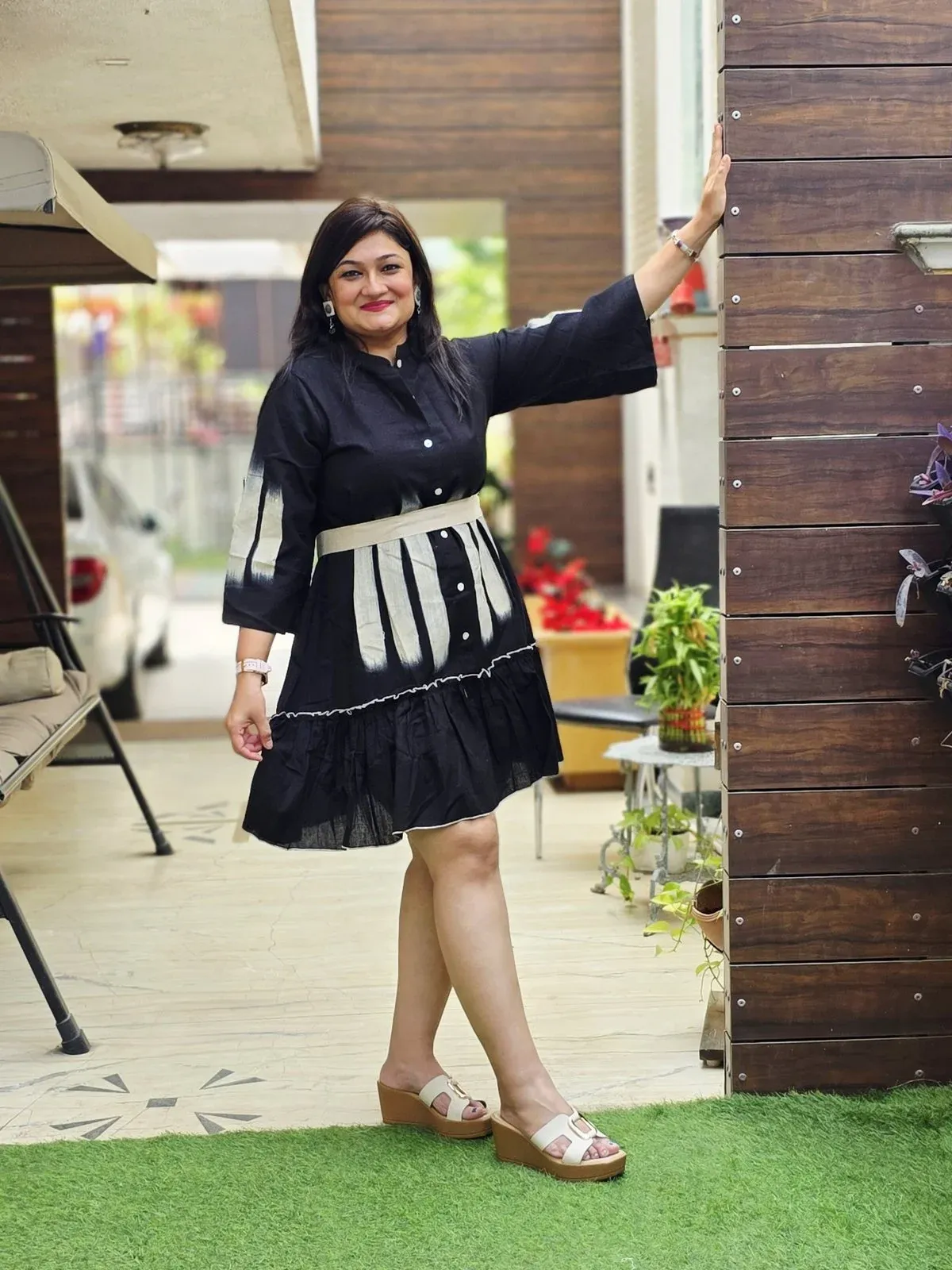 Black Tiered Shirt Dress with White Panel, photo 5