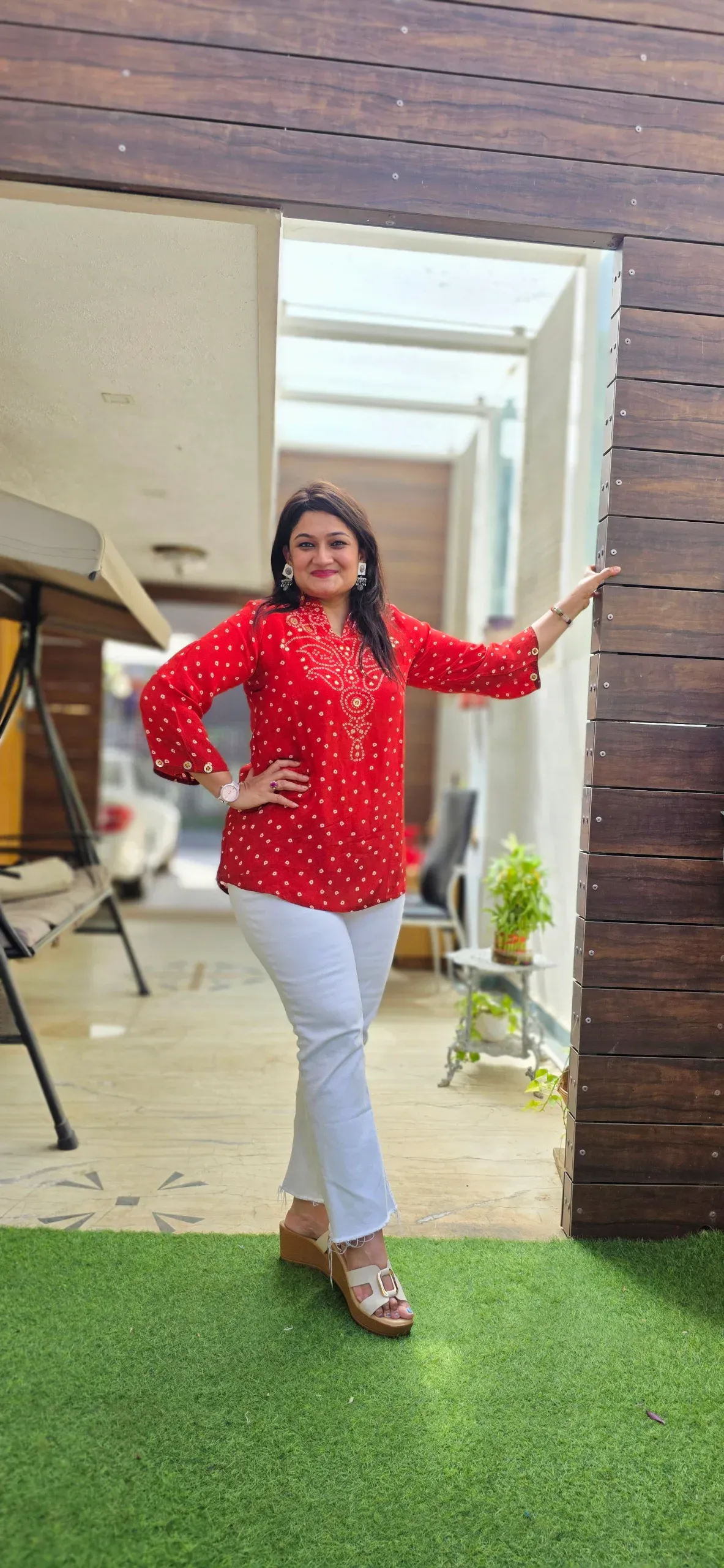 Red Bandhej Coin Work Shirt, photo 3
