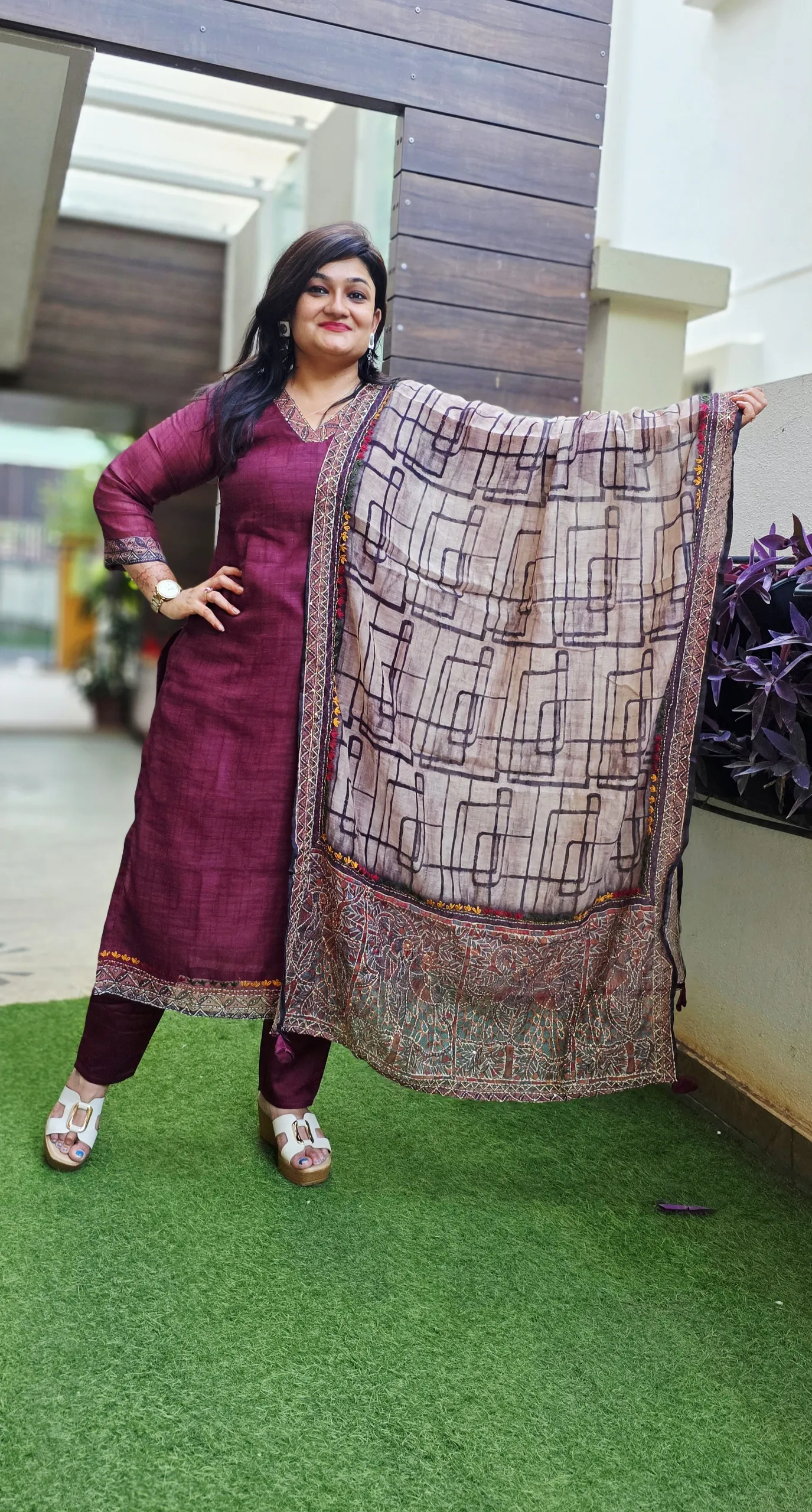 Wine Embroidered Dupatta Dress, photo 3