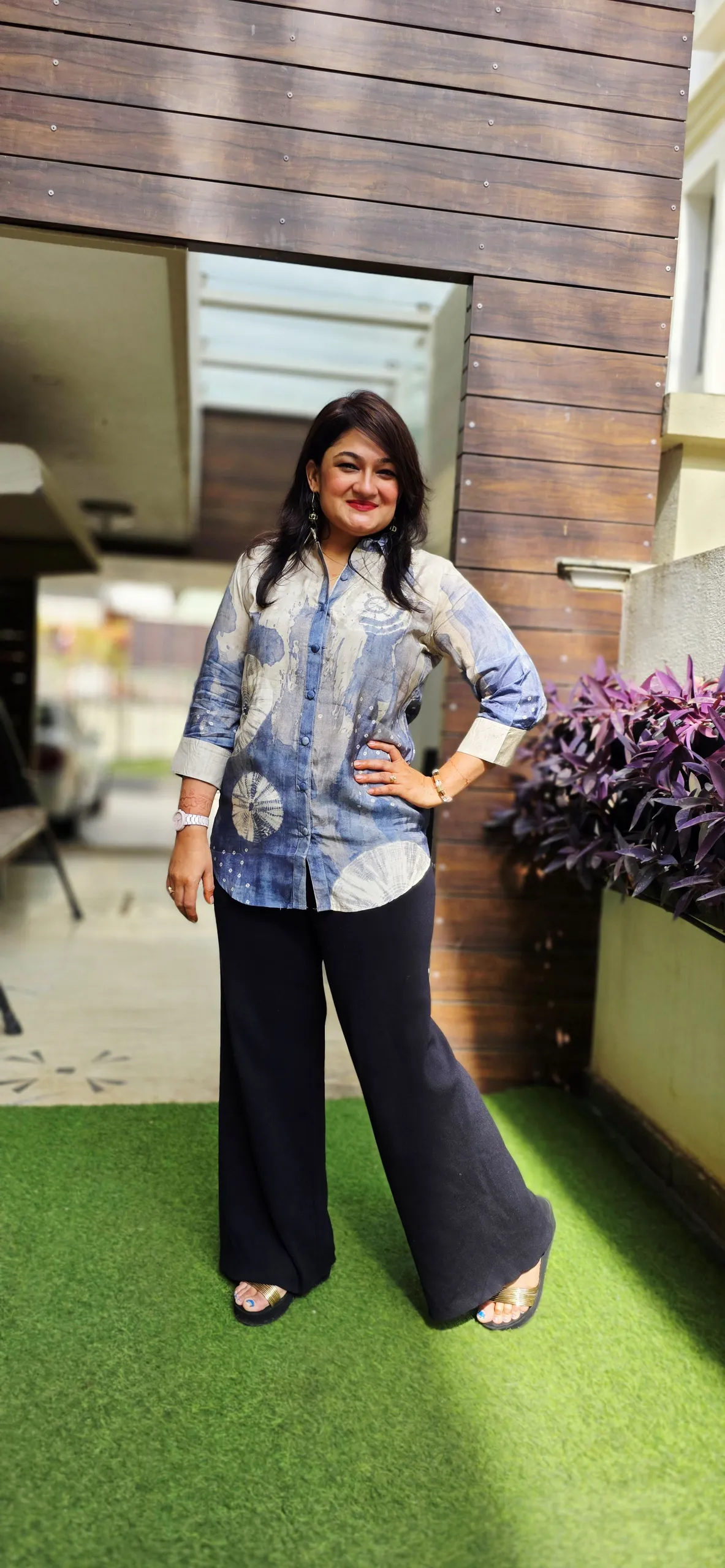 Beige and Blue Denim Look Shirt, photo 3