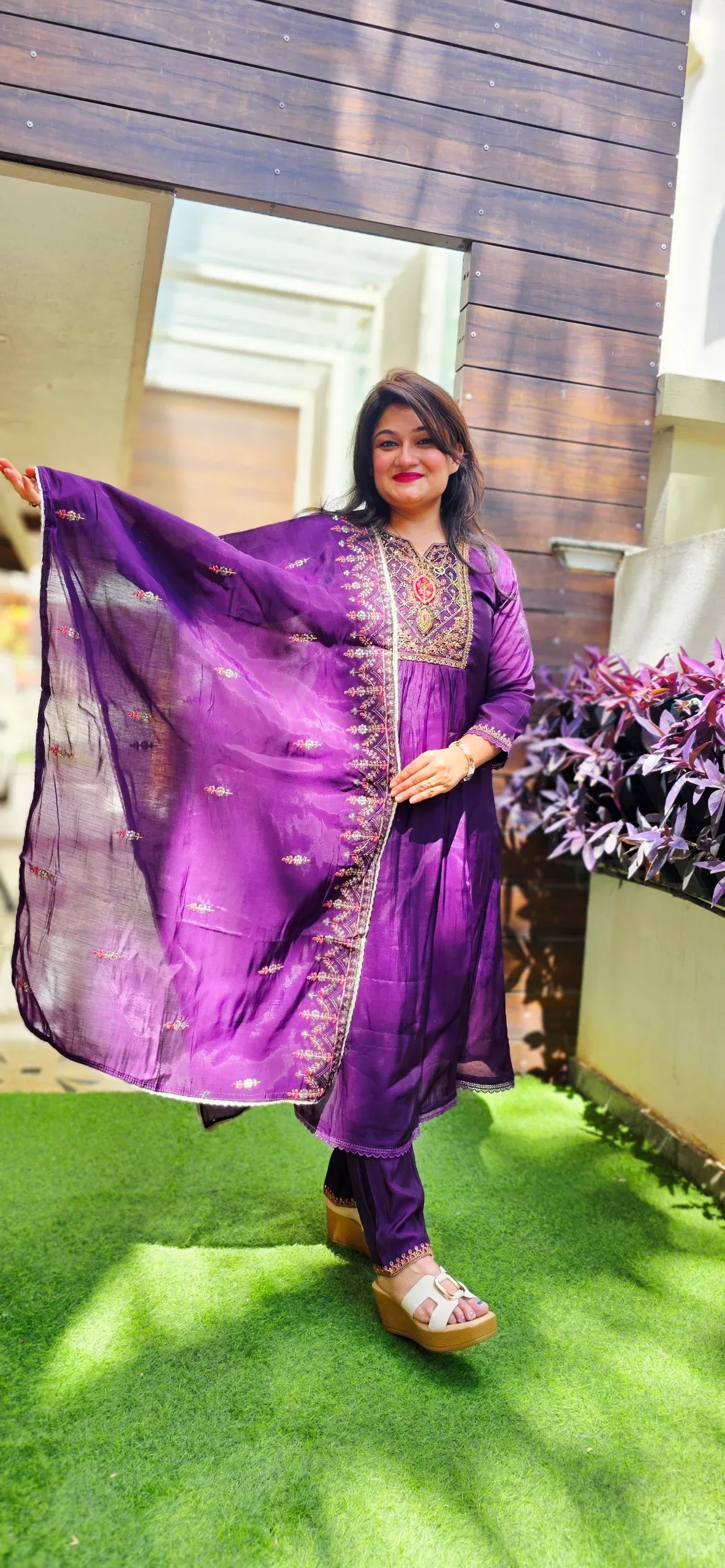 Wine Mul Chanderi Festive Dress, photo 2