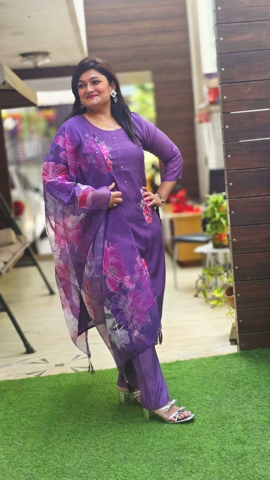 Lavender Mul Chanderi Designer Dress, photo 4