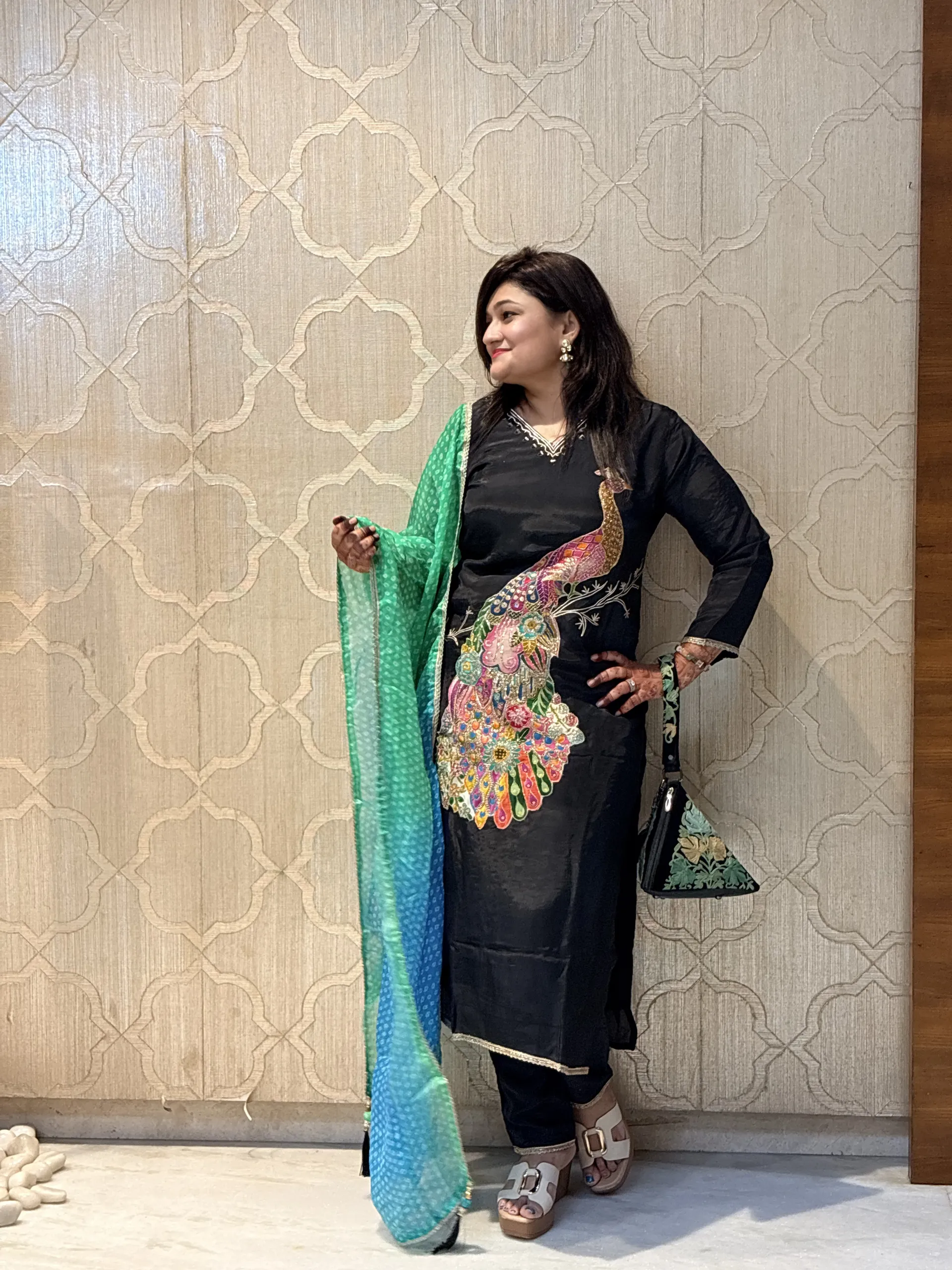 Black Festive Dress with a Peacock, photo 3