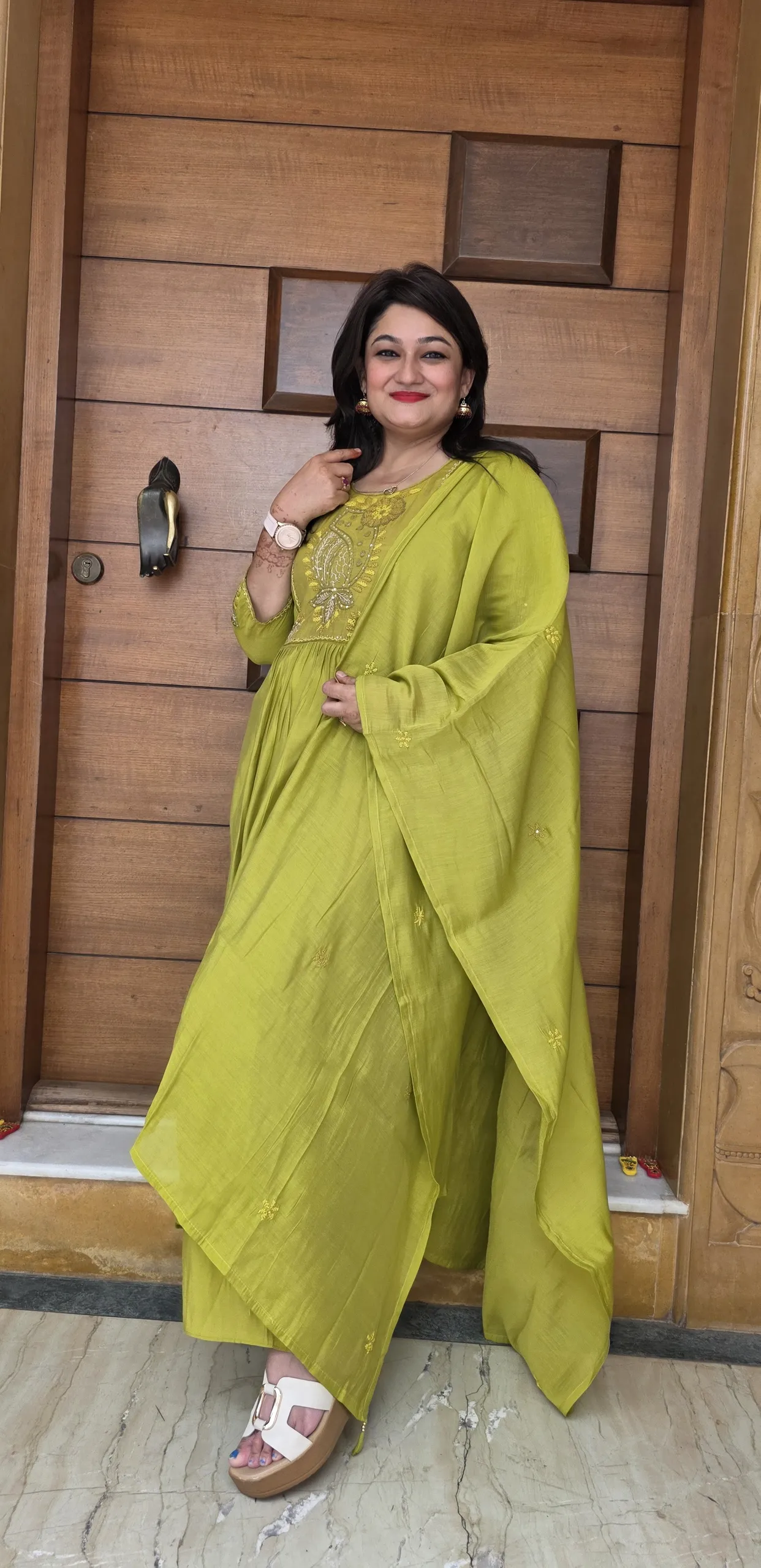Mehendi Green Festive Dress with Beautiful Hand Embroidery, photo 2