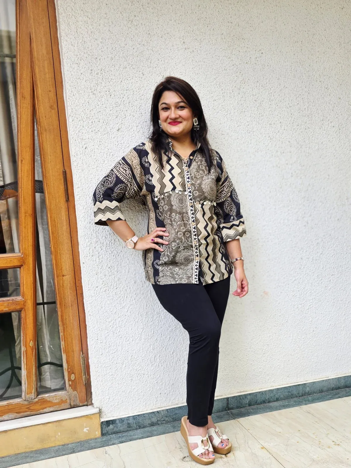 Black & Beige Printed Cotton Shirt, photo 5