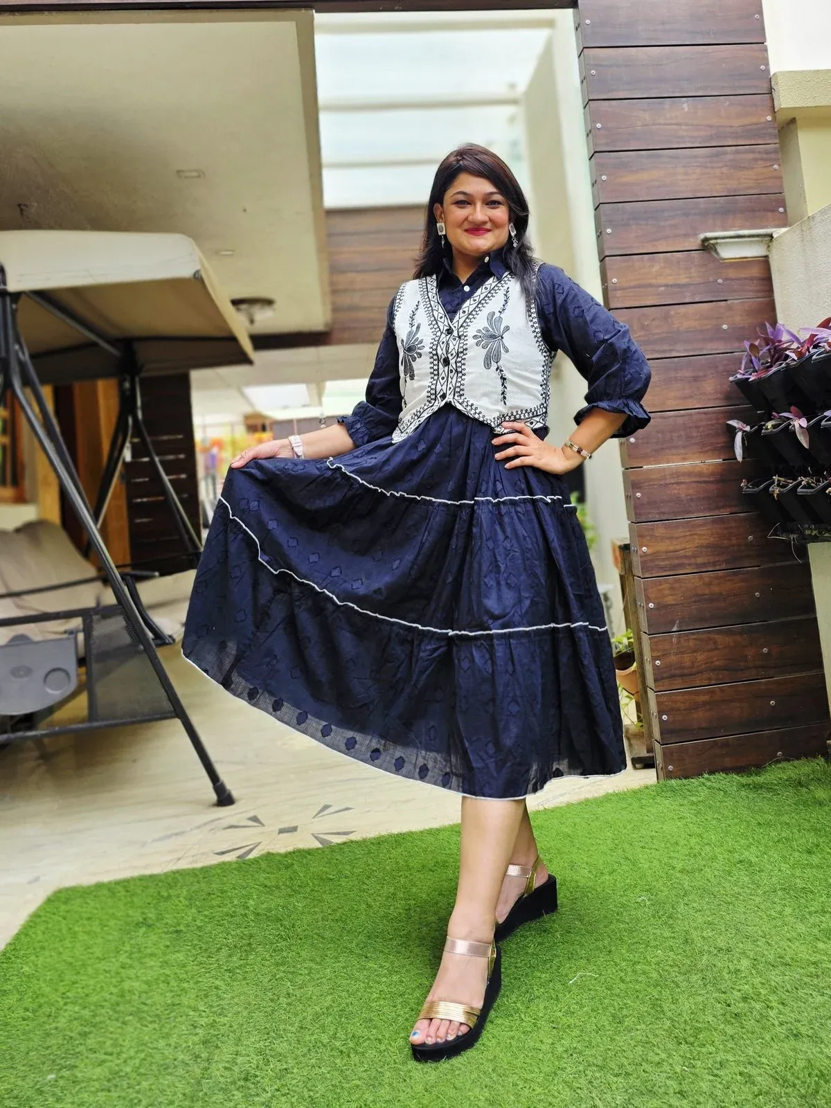 Navy Cotton Dress with Embroidered Jacket, photo 3