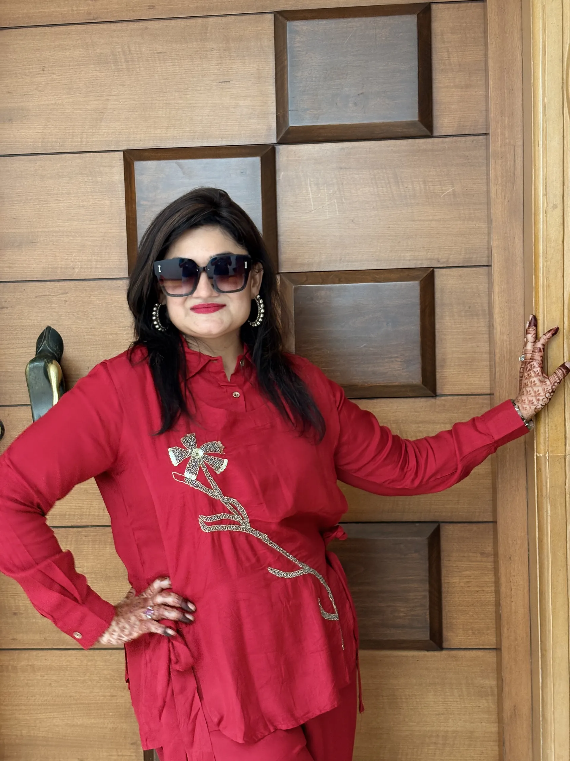 Red Jacket with Rose Work Co-ord Set, photo 2