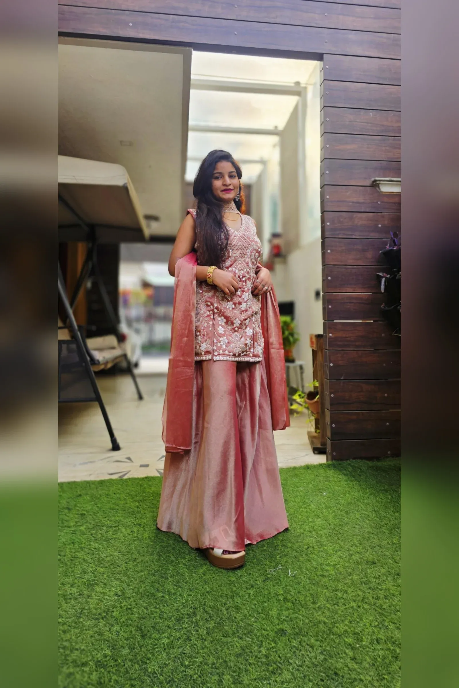 Peach Tissue Sharara Set with Dupatta, photo 3