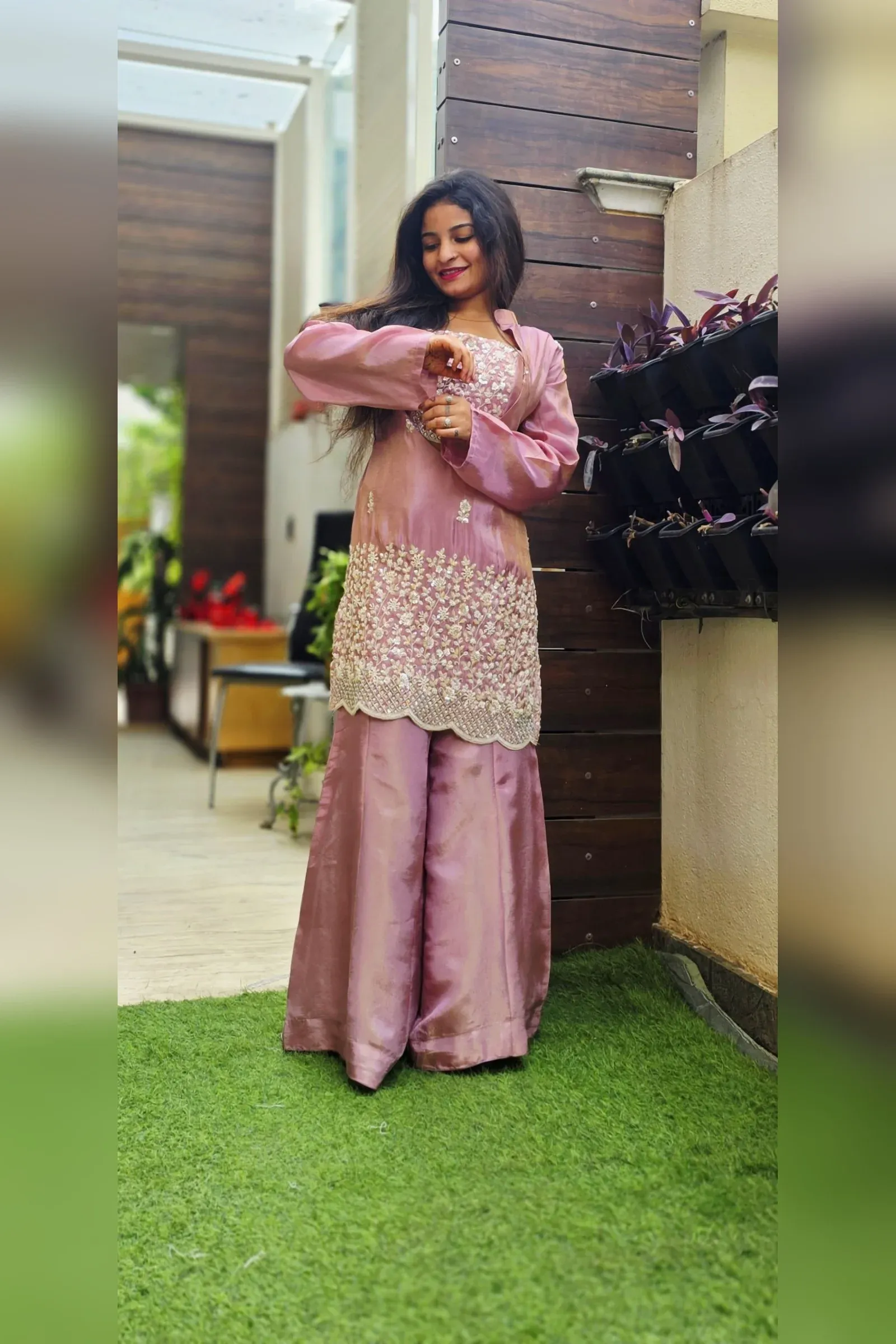 Pink Shimmer Embroidered Sharara Set, photo 4