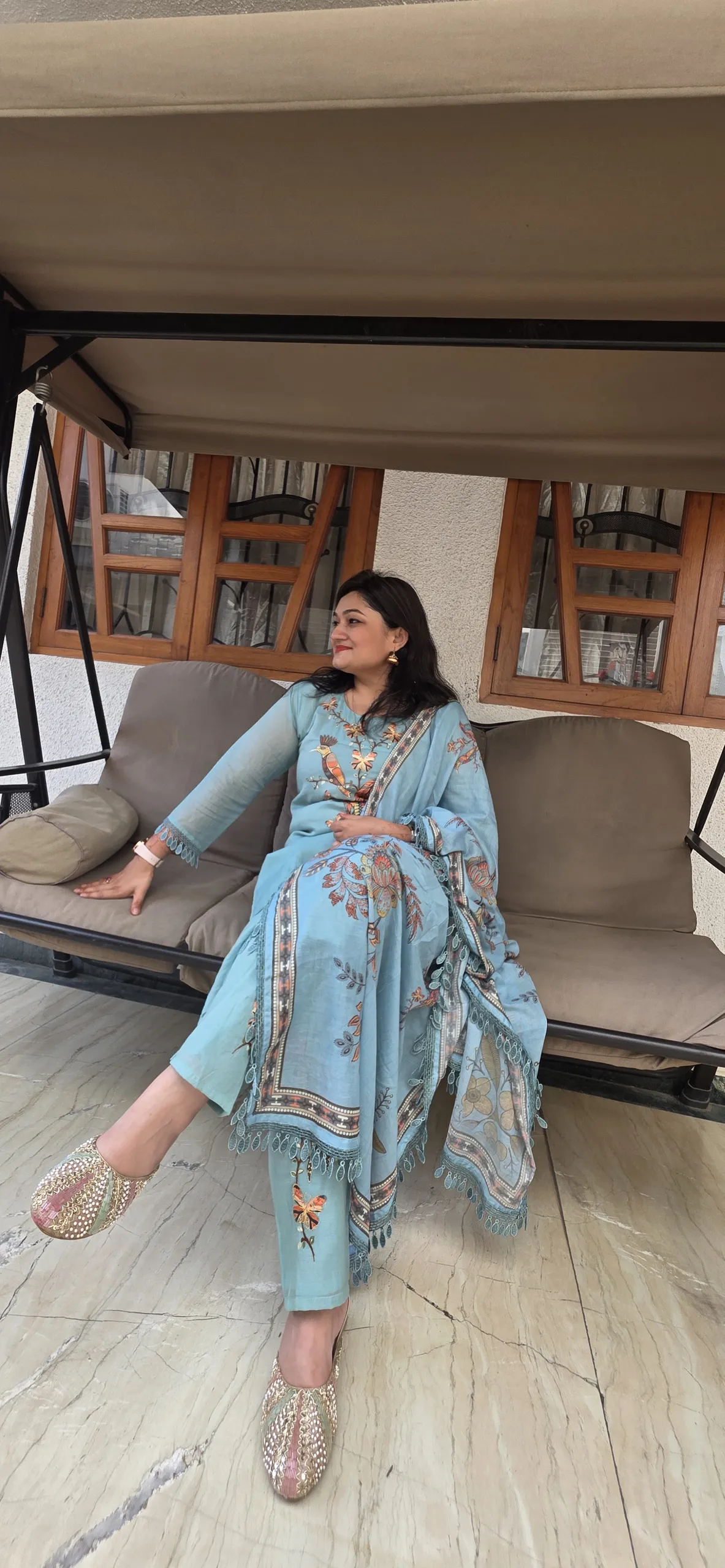 Blue Elegant Dress with Bird Details, photo 4