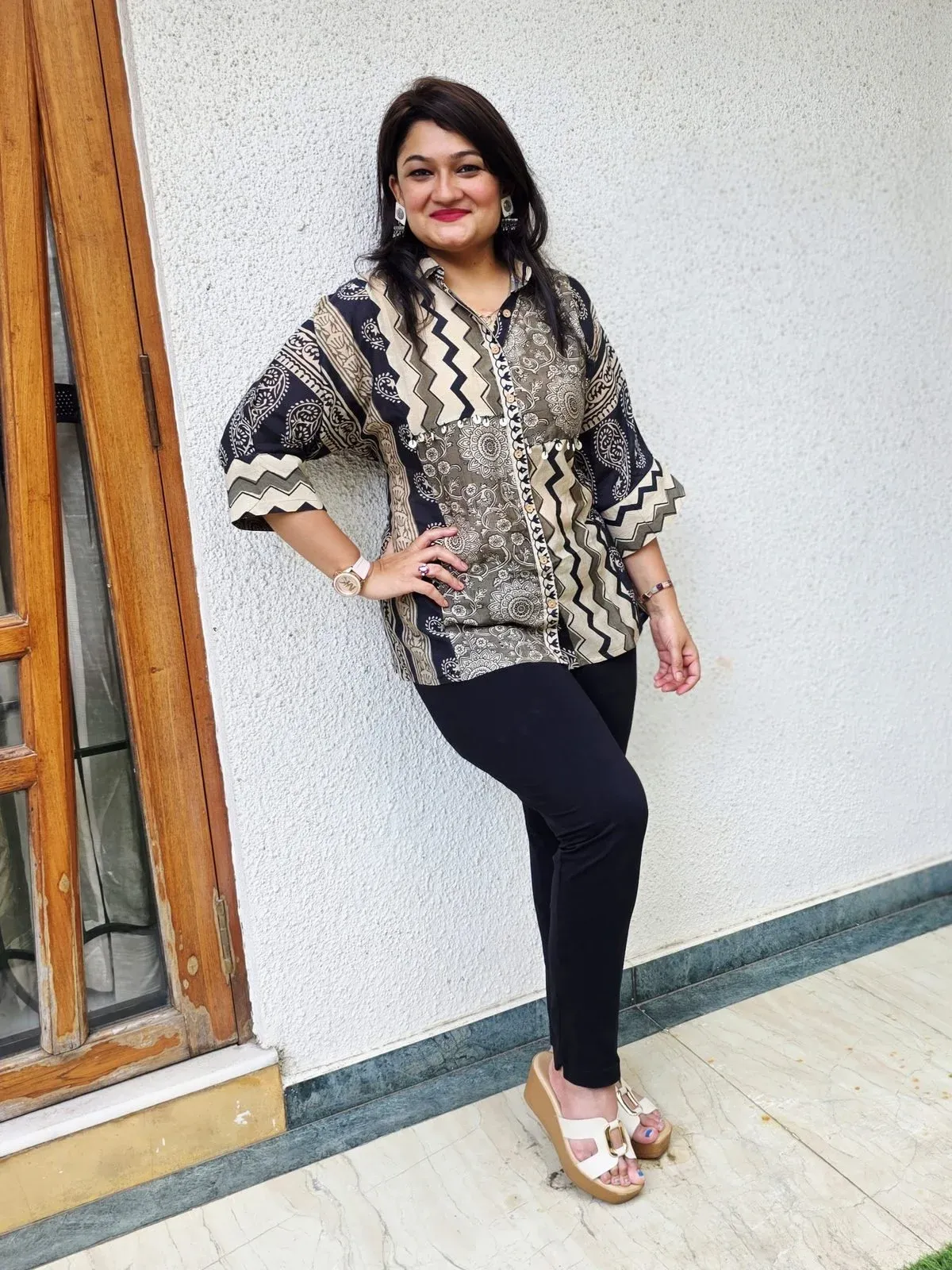 Black & Beige Printed Cotton Shirt, photo 4