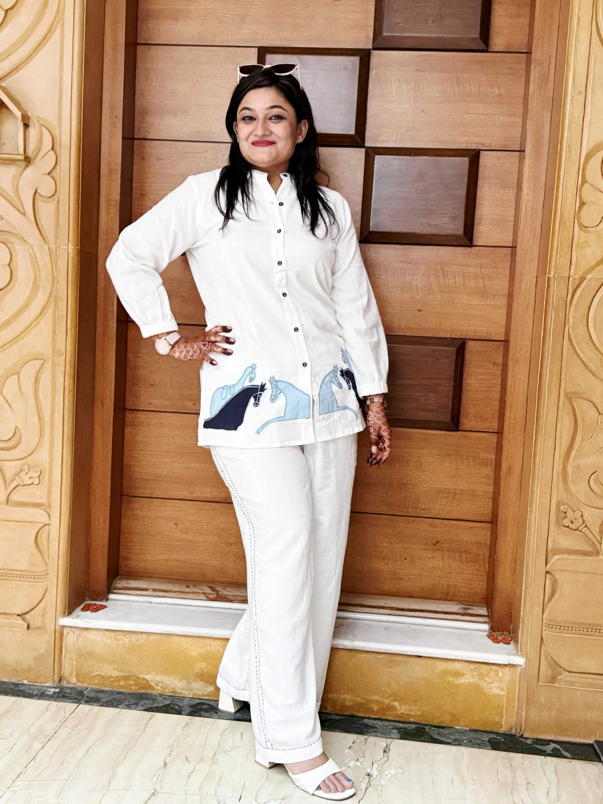 White Co-ord Set with Horse Motifs
