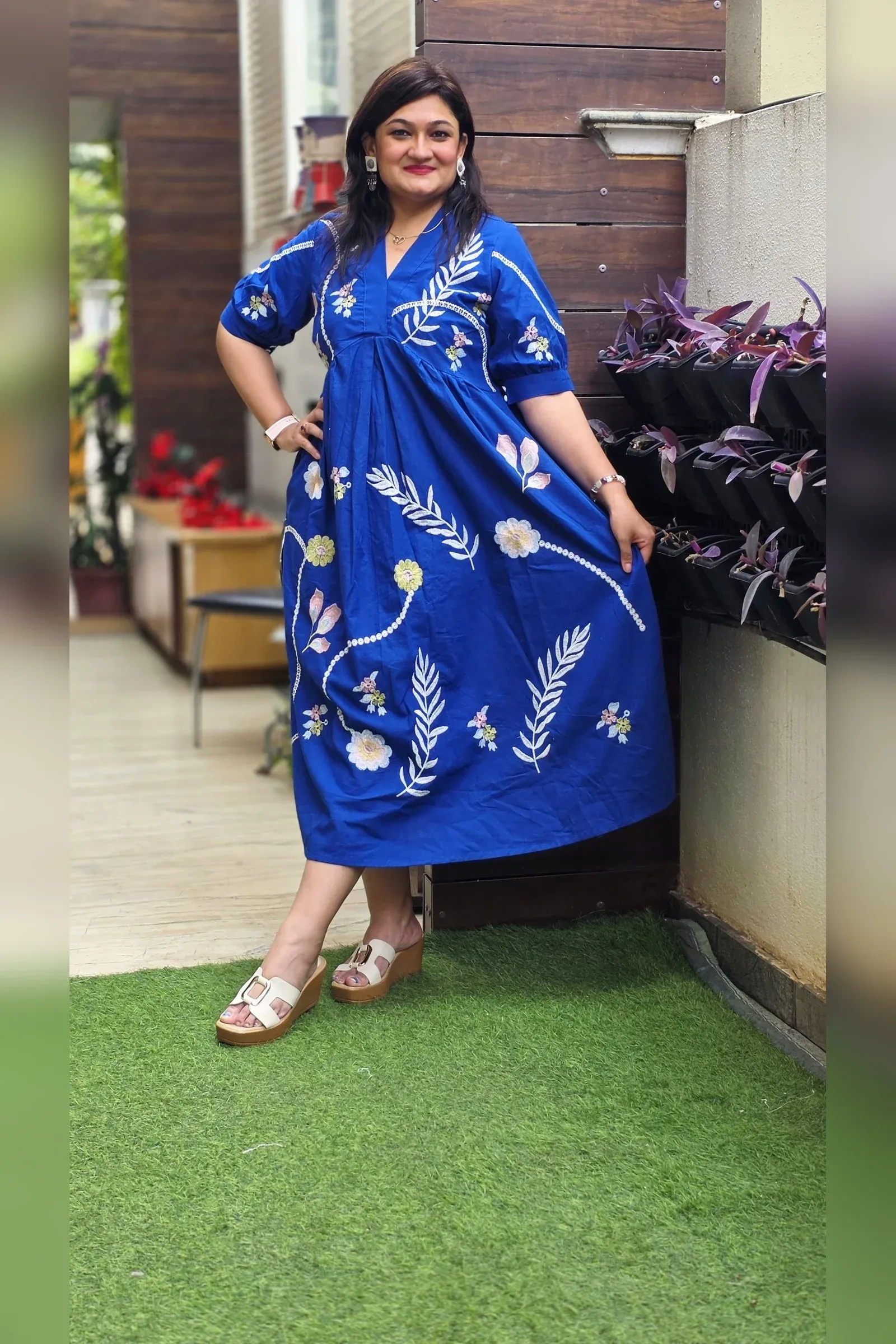 Royal Blue Botanical Embroidered Dress, photo 2