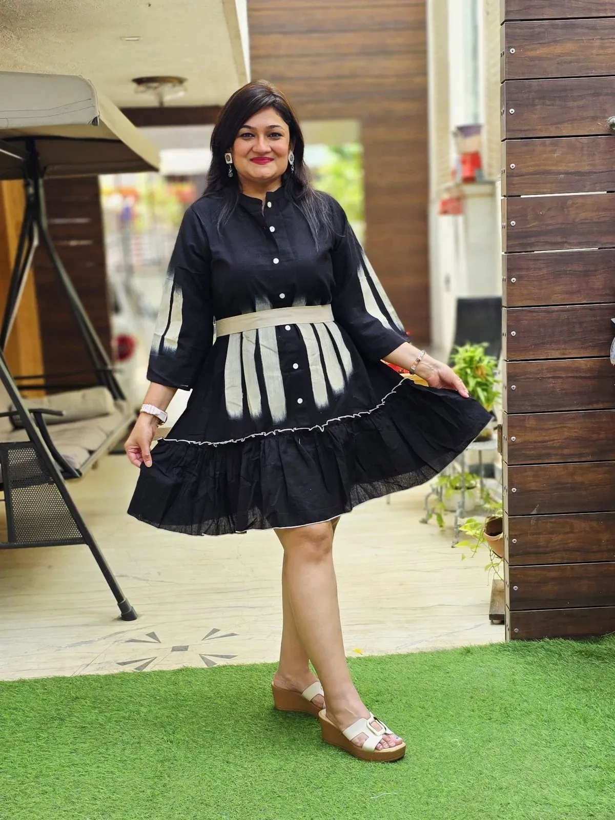 Black Tiered Shirt Dress with White Panel, photo 3