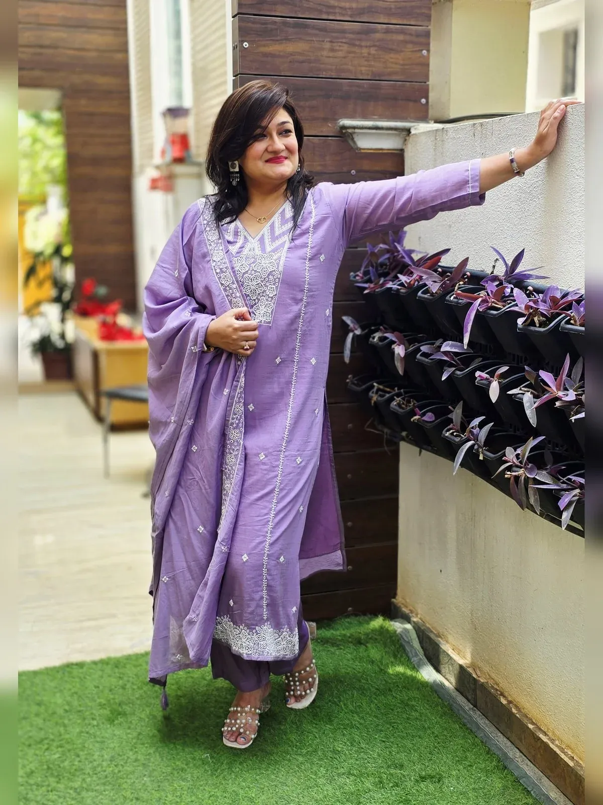 Lavender Mul Chanderi Suit Set, photo 3