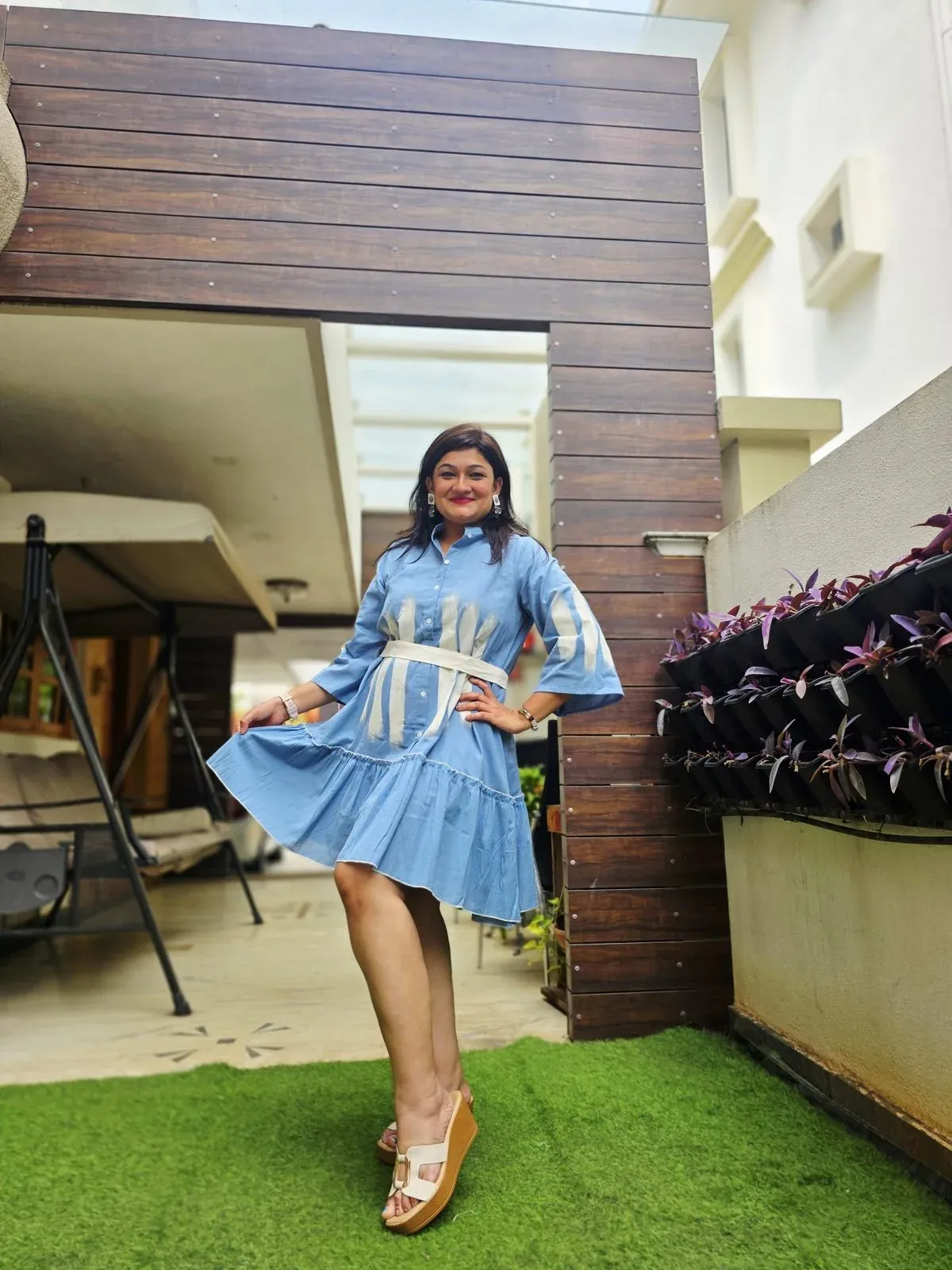 Blue Cotton Designer Dress