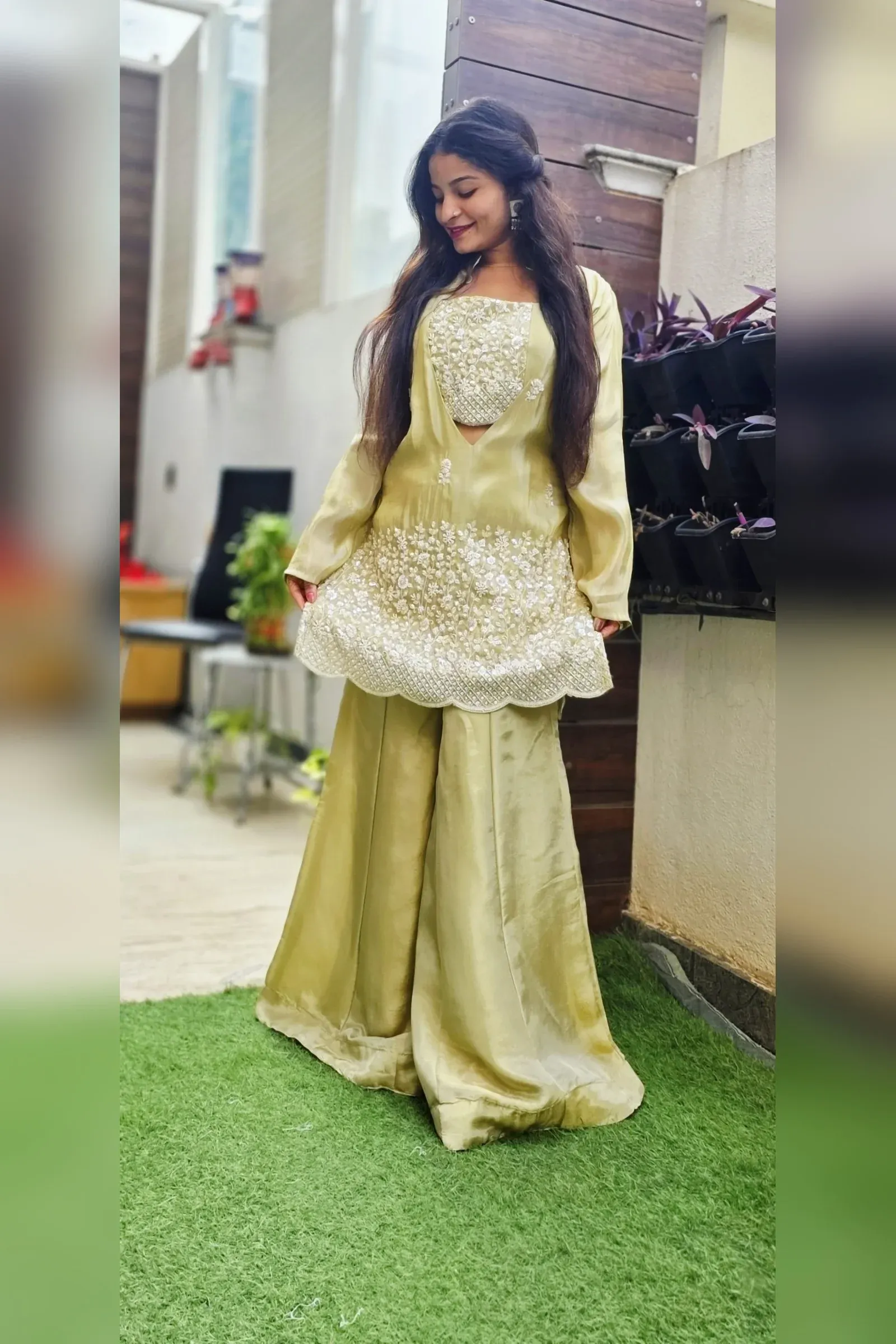 Pista Shimmer Embroidered Sharara Set