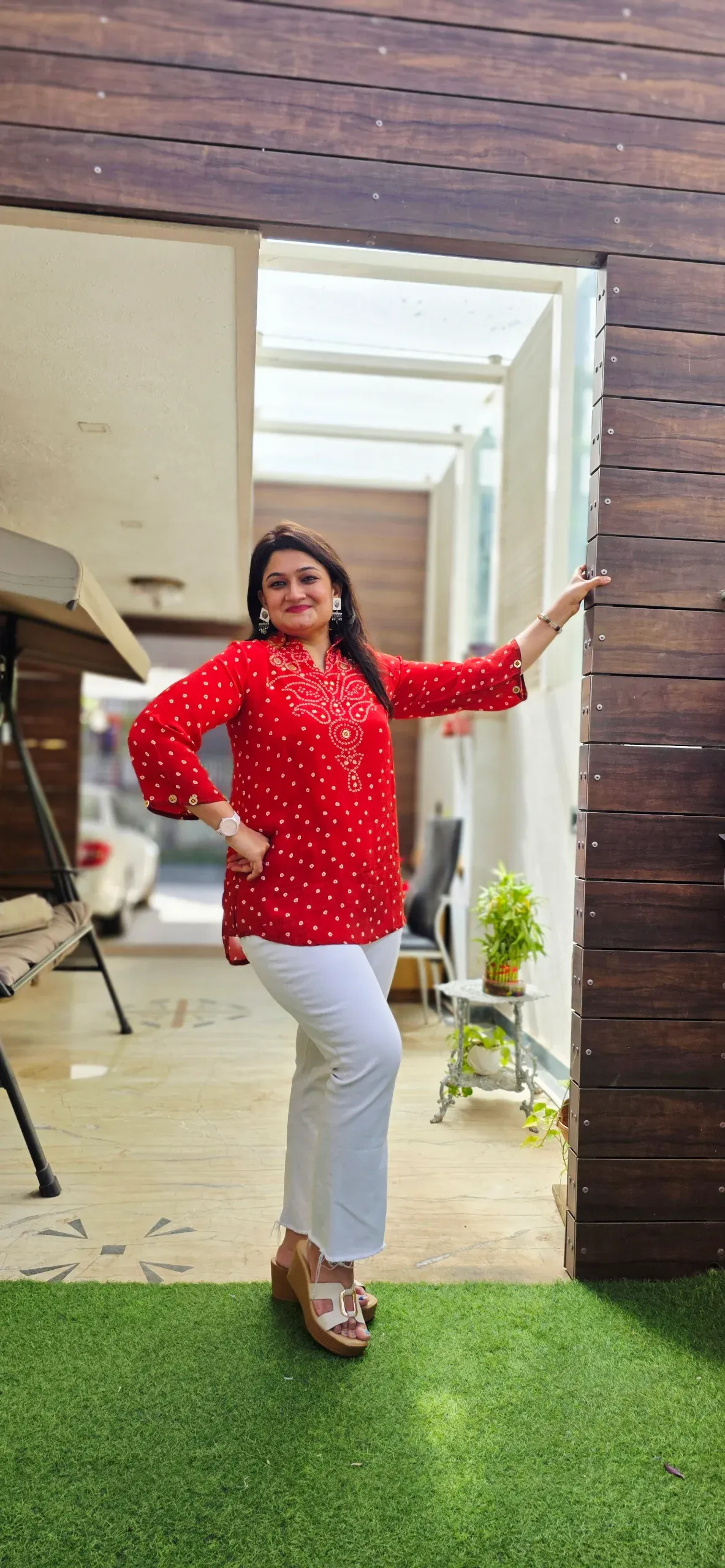 Red Bandhej Coin Work Shirt, photo 2