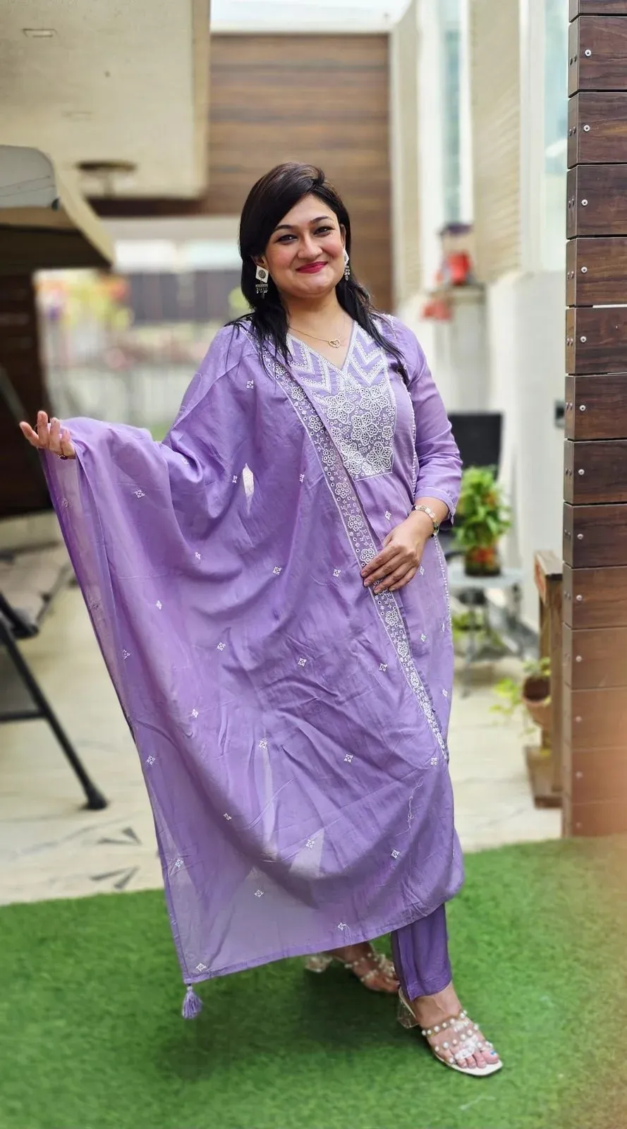 Lavender Mul Chanderi Suit Set
