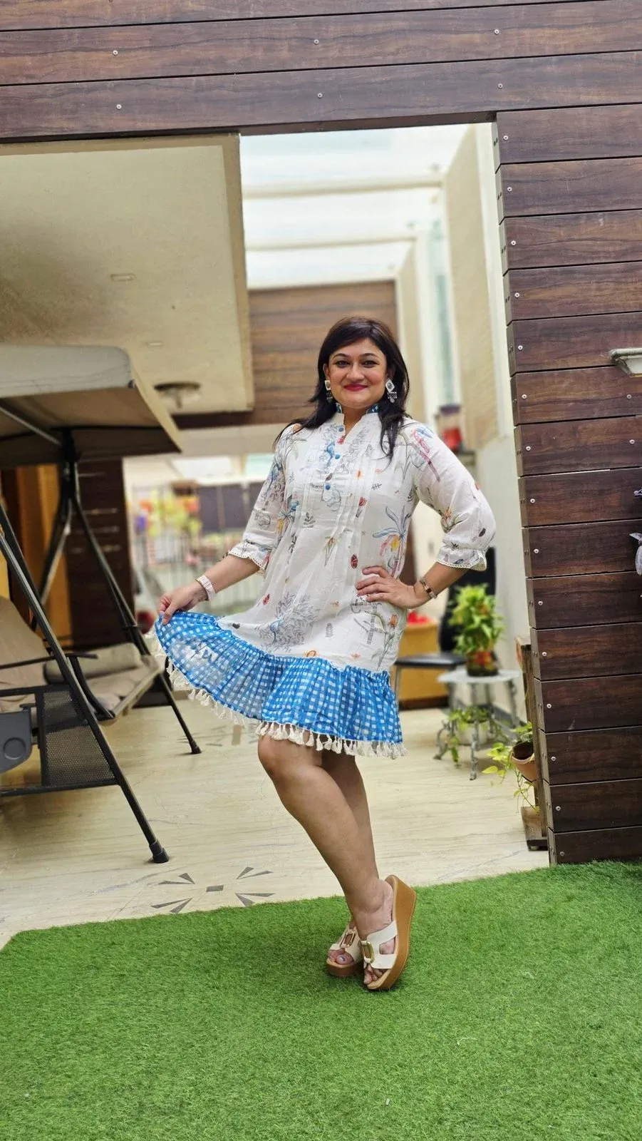 White & Blue Cotton Designer Dress, photo 3