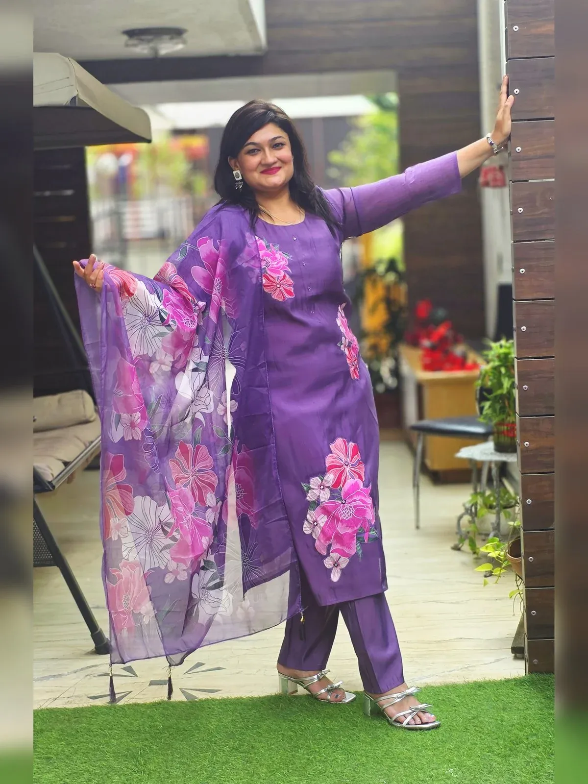 Lavender Mul Chanderi Designer Dress