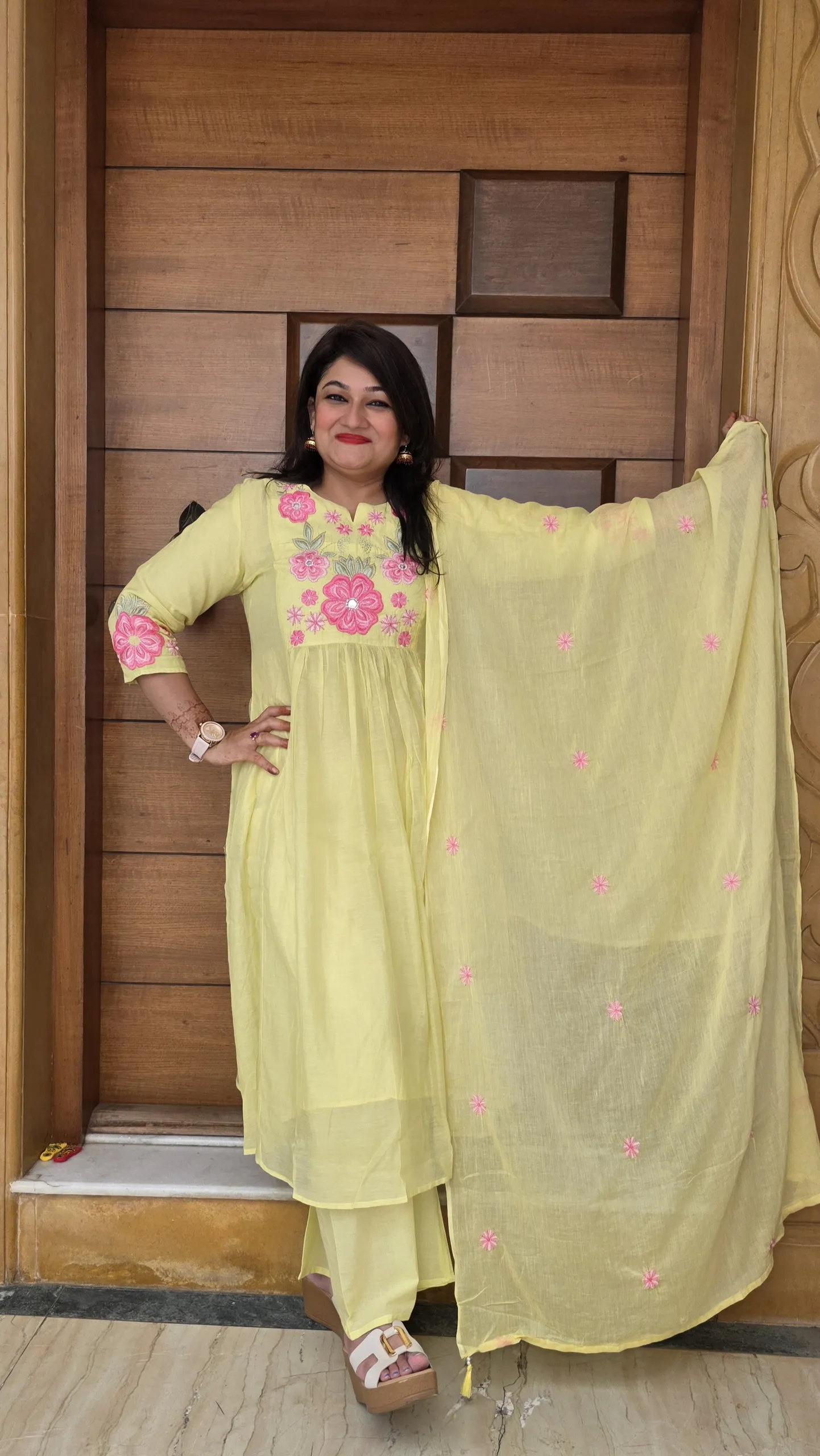 Lemon Yellow Hand Embroidered Dress