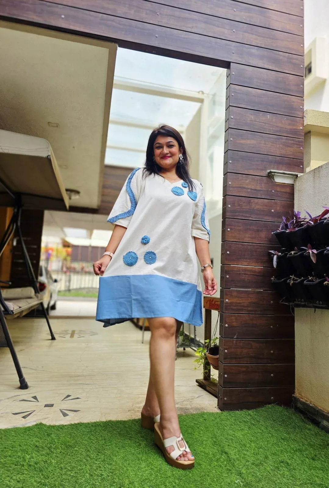 Blue Cotton Designer Dress