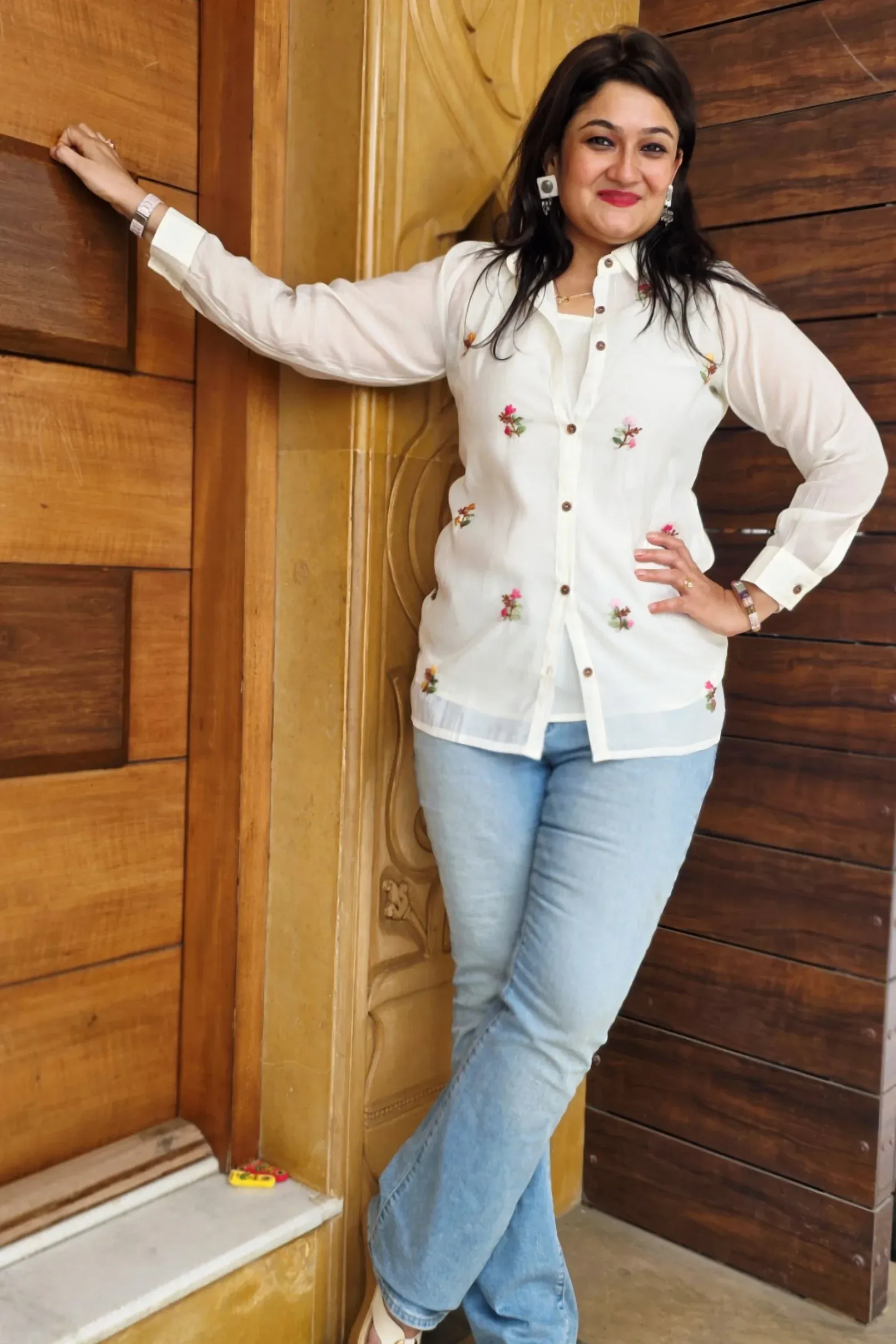 Cream Embroidered Cotton Shirt, photo 2