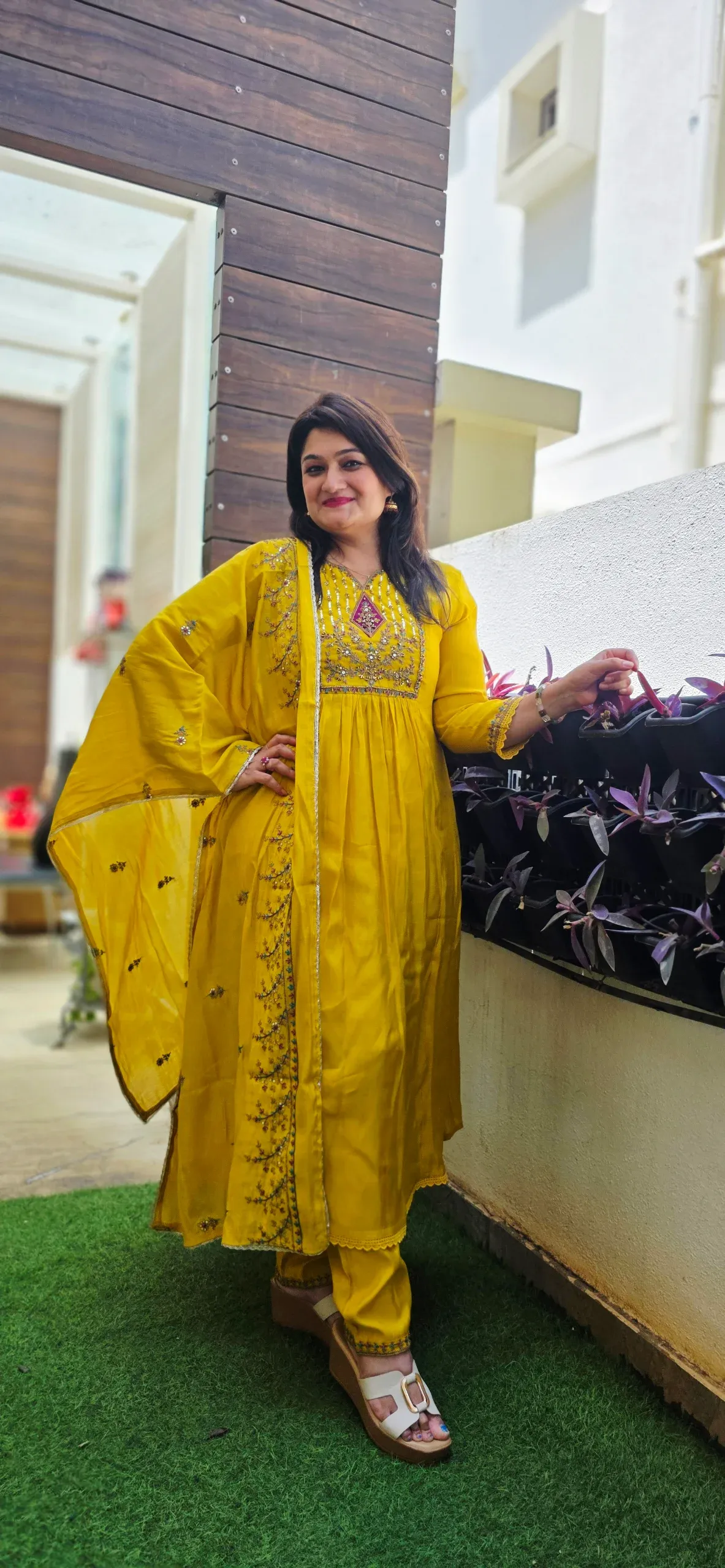 Yellow Mul Chanderi Festive Dress, photo 3