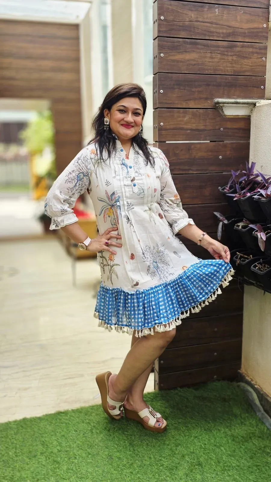 White & Blue Cotton Designer Dress, photo 7