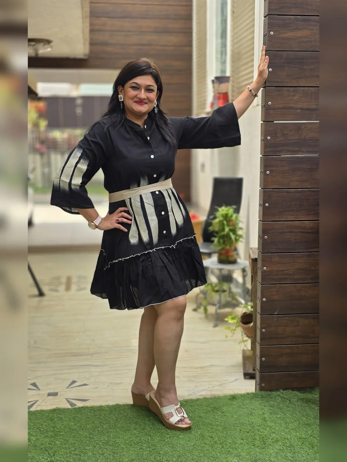 Black Tiered Shirt Dress with White Panel, photo 2