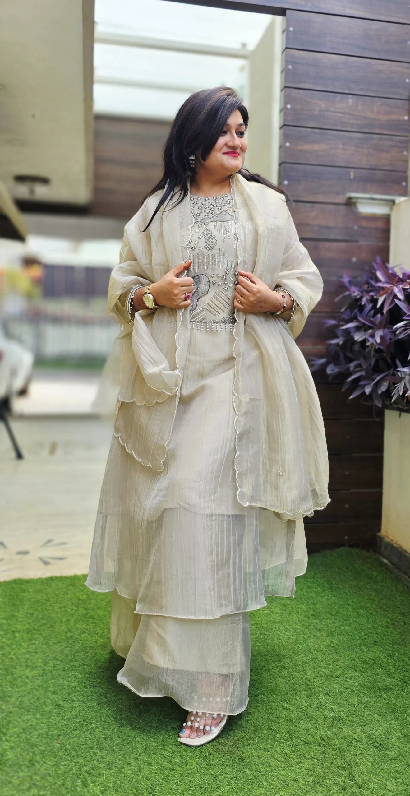 Ivory Pure Tissue Dress with Handwork, photo 5