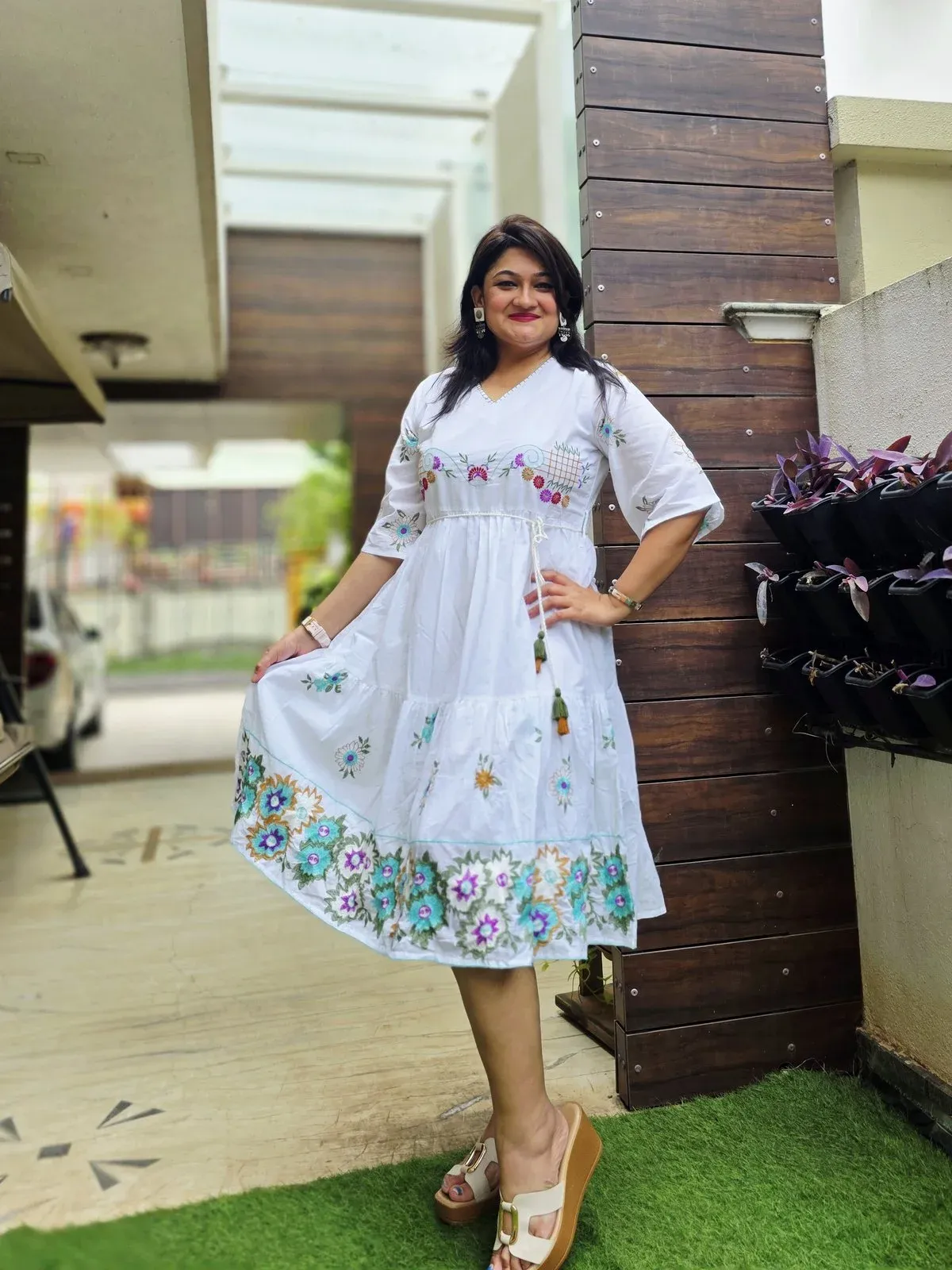 White Cotton Designer Dress