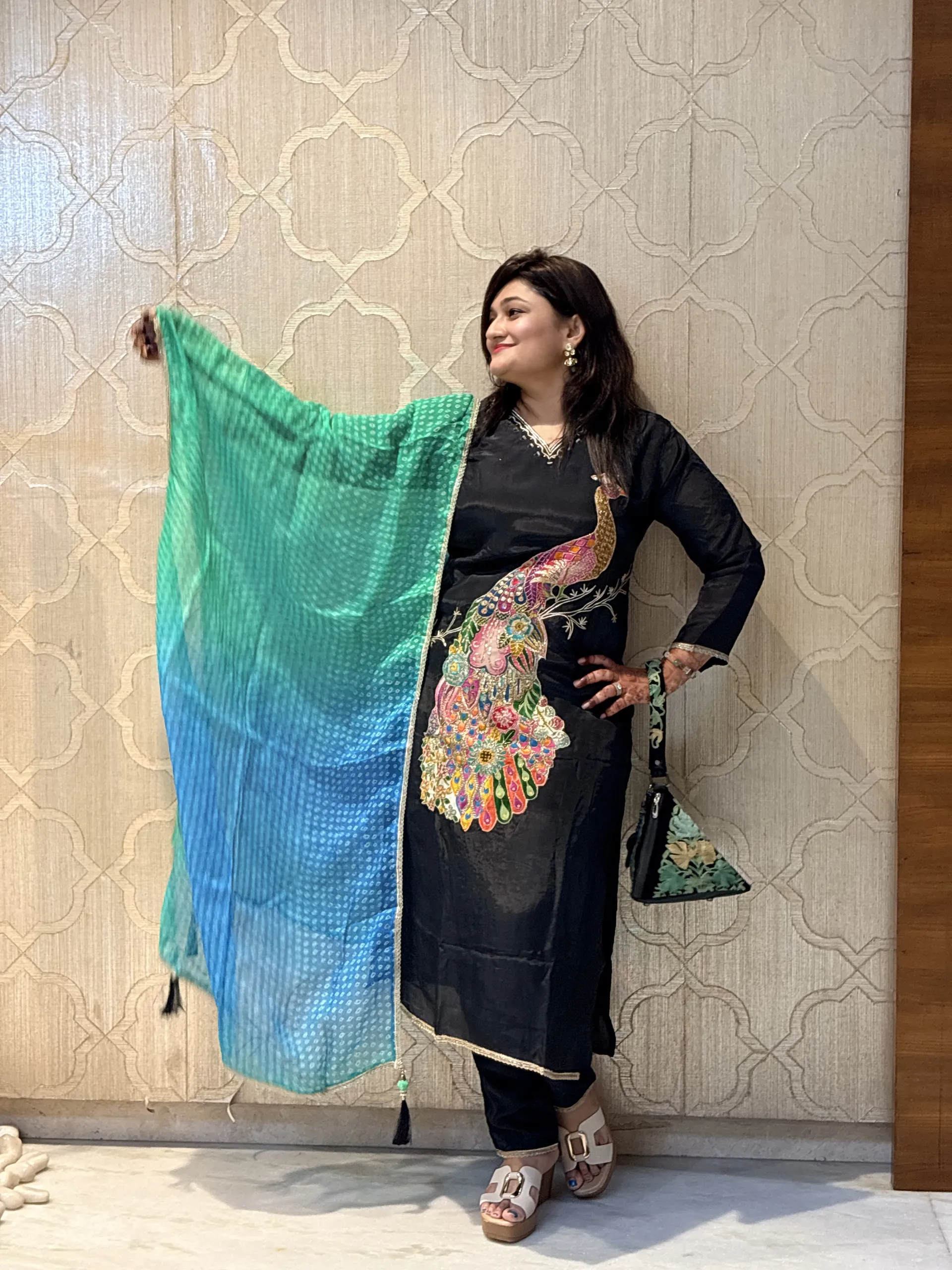 Black Festive Dress with a Peacock, photo 2