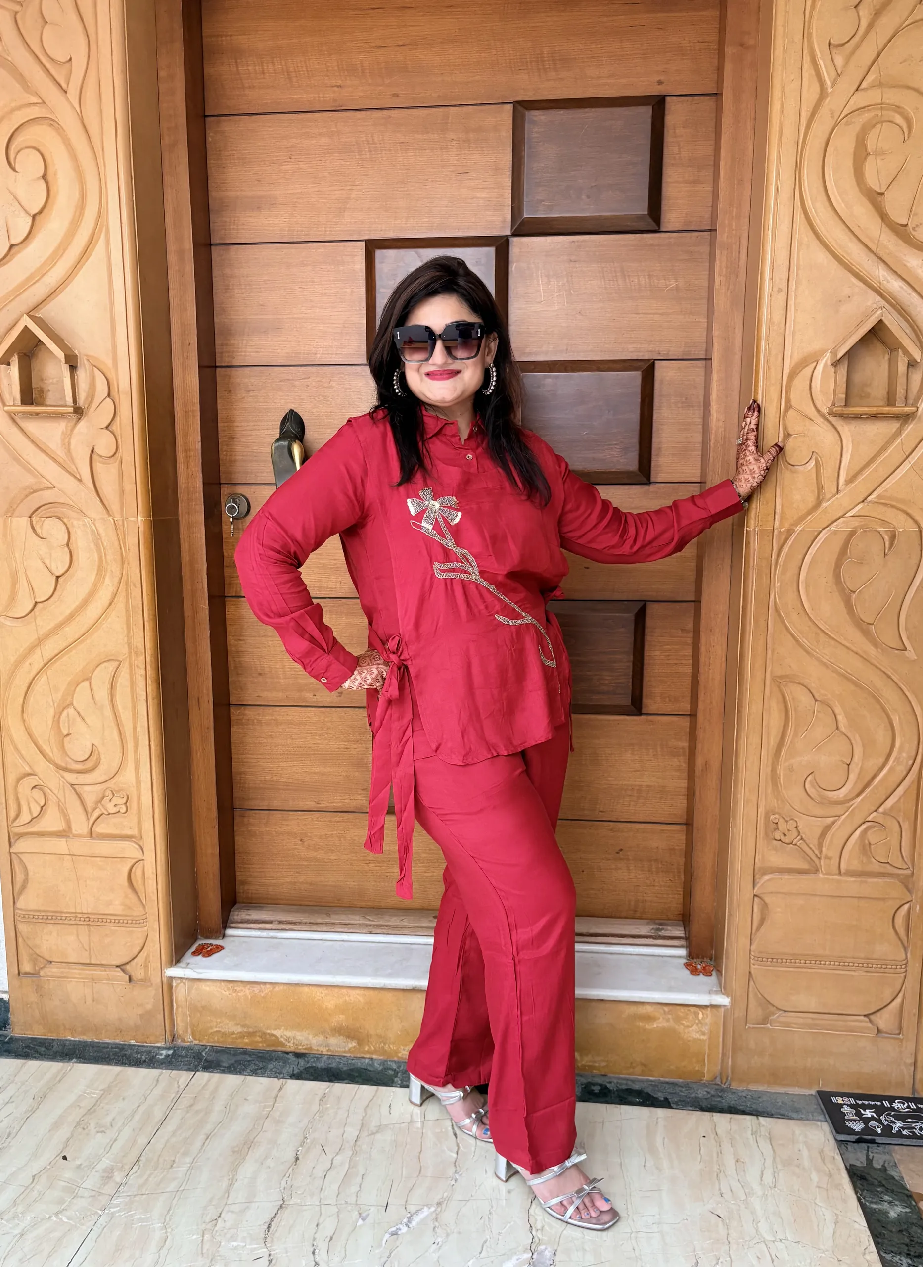 Red Jacket with Rose Work Co-ord Set, photo 3