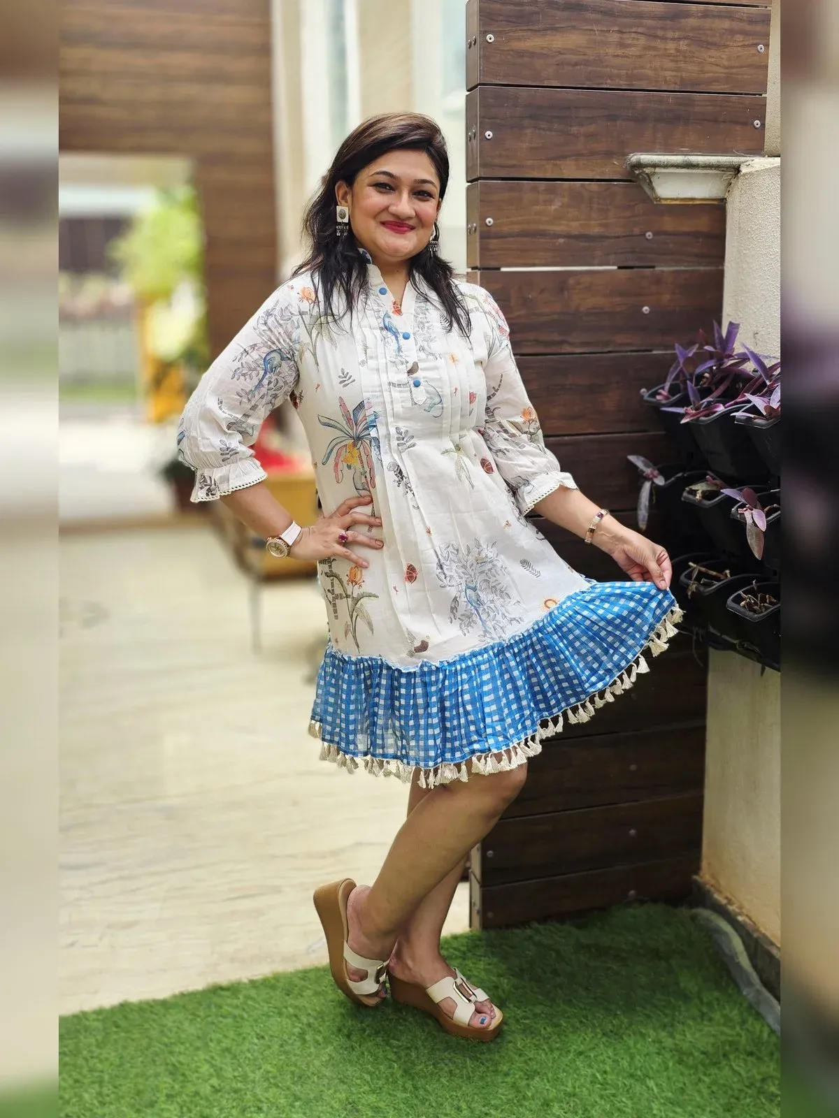 White & Blue Cotton Designer Dress, photo 7
