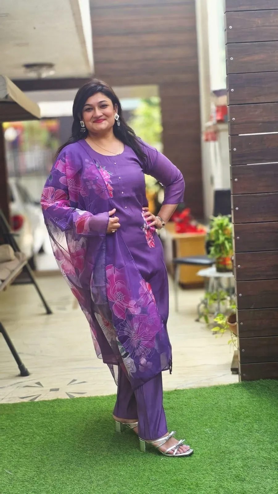 Lavender Mul Chanderi Designer Dress, photo 3