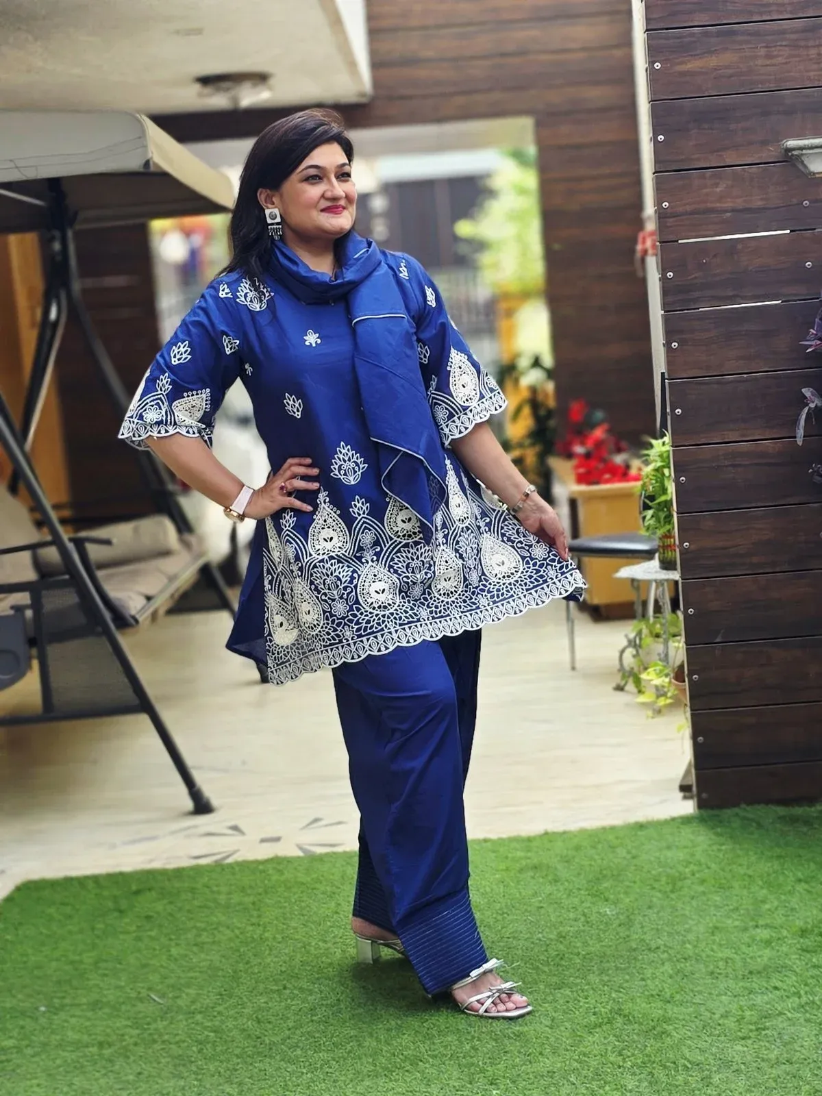 Blue Cotton Co-ord with Scarf