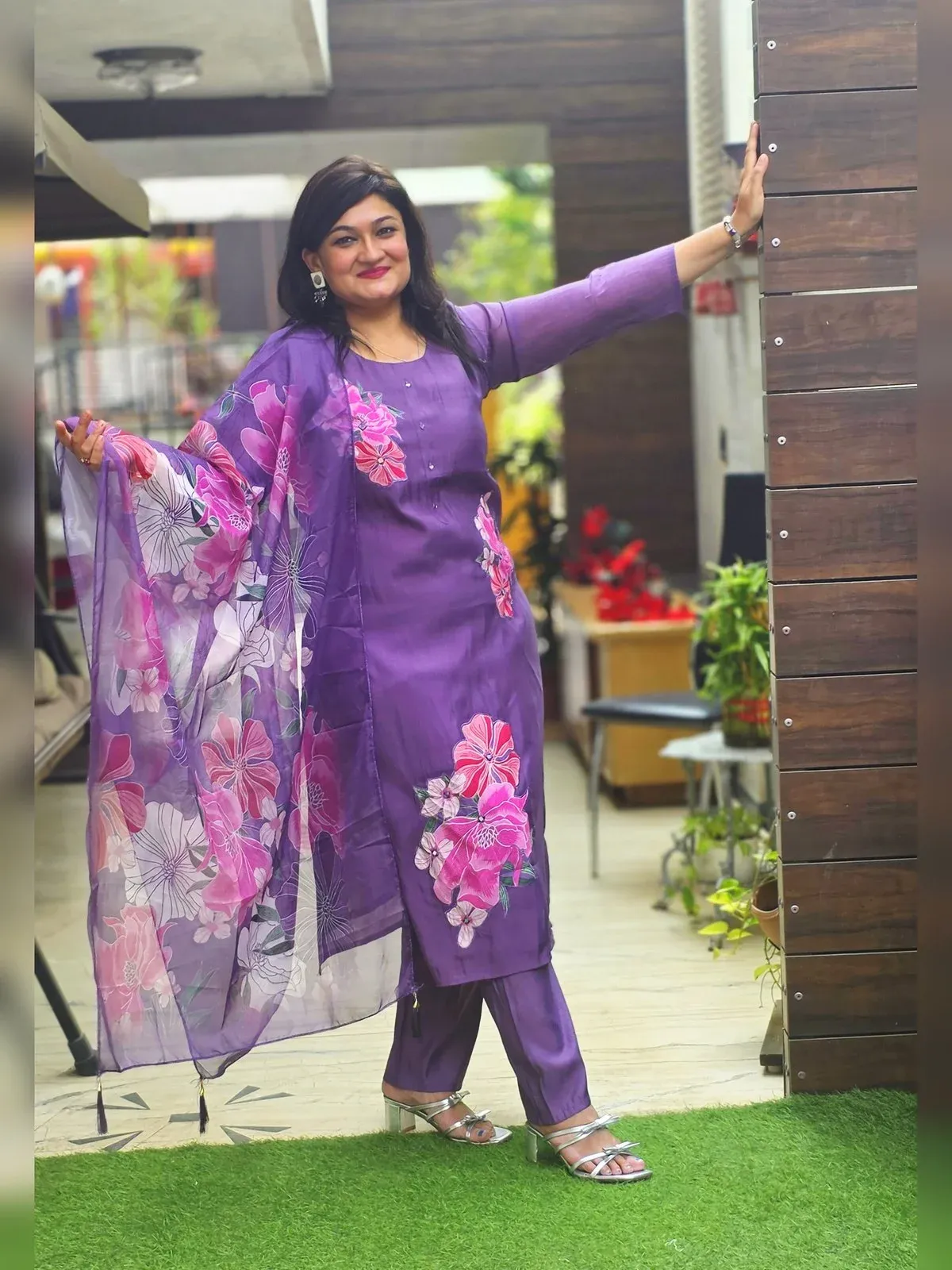 Lavender Mul Chanderi Designer Dress, photo 2