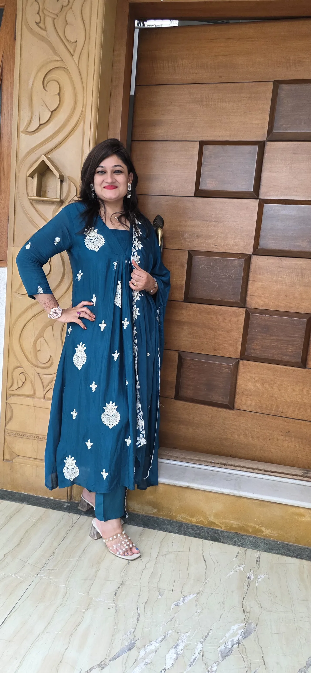 Blue A-line Pearl Work Festive Dress, photo 5