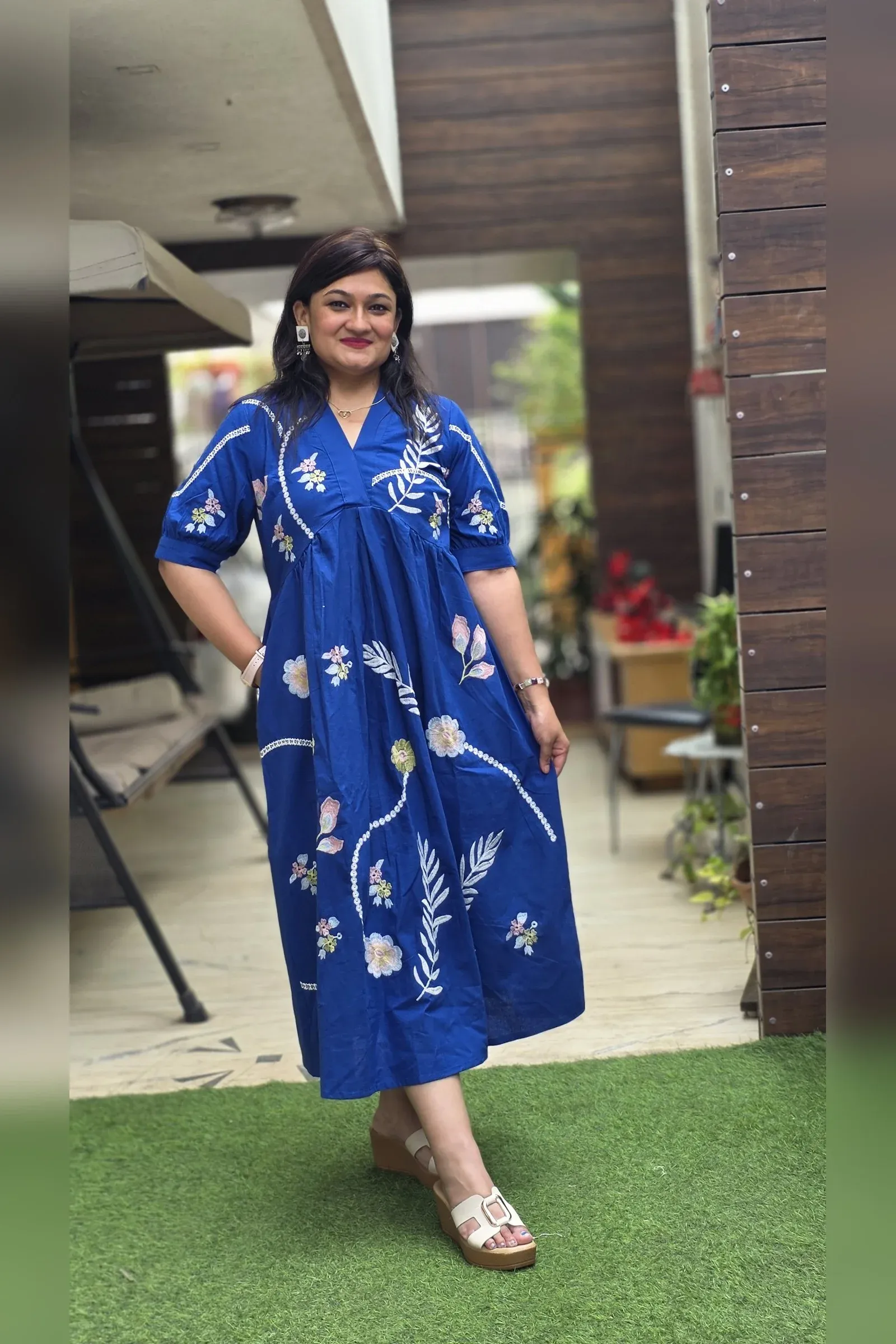 Royal Blue Botanical Embroidered Dress, photo 5