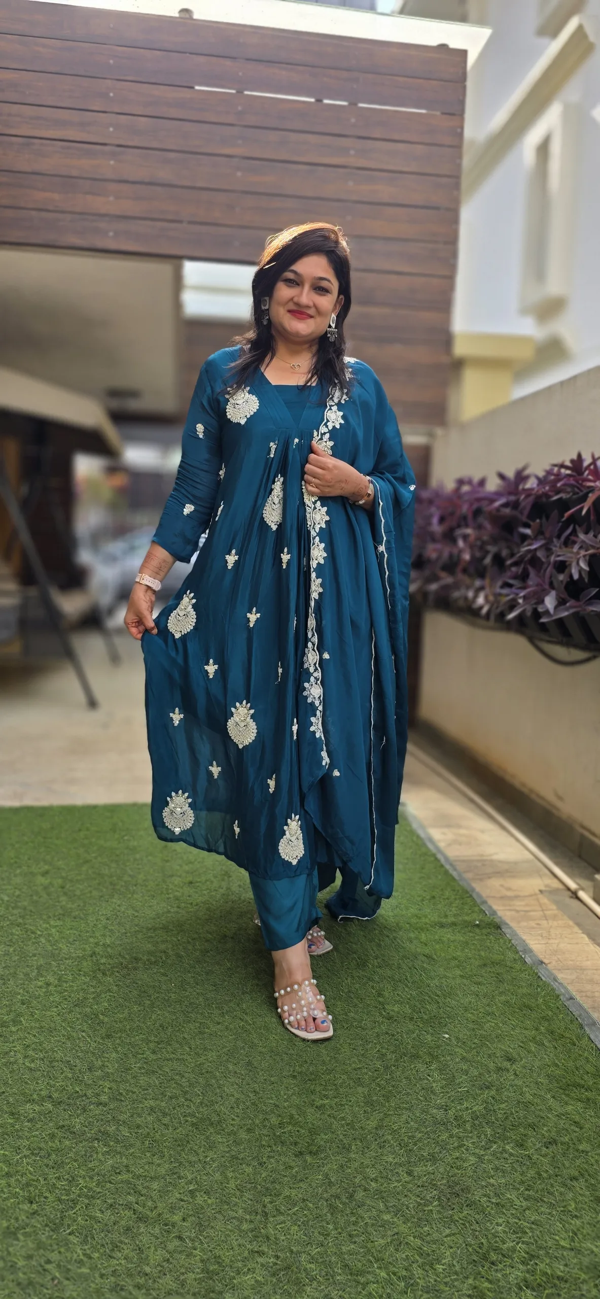 Blue A-line Pearl Work Festive Dress, photo 4