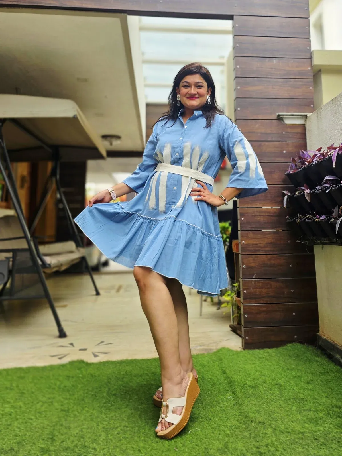 Blue Cotton Designer Dress