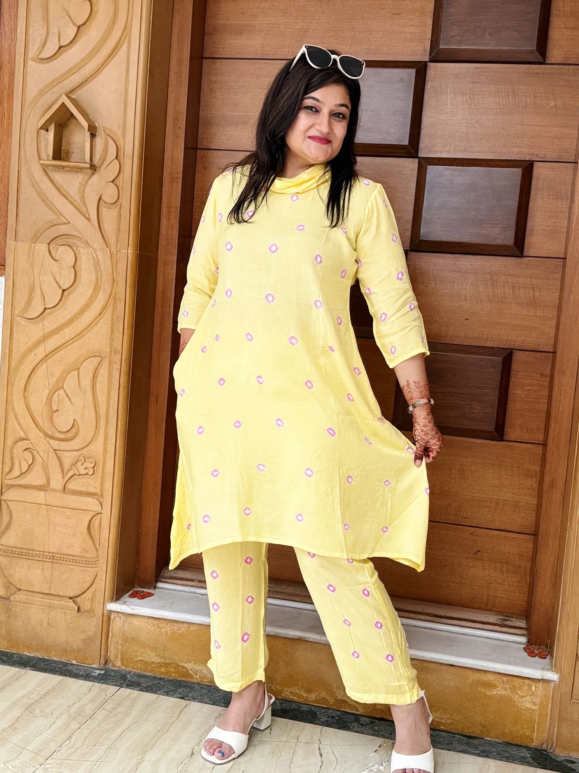 Lemon Yellow Cowl Neck Co-ord Set, photo 2