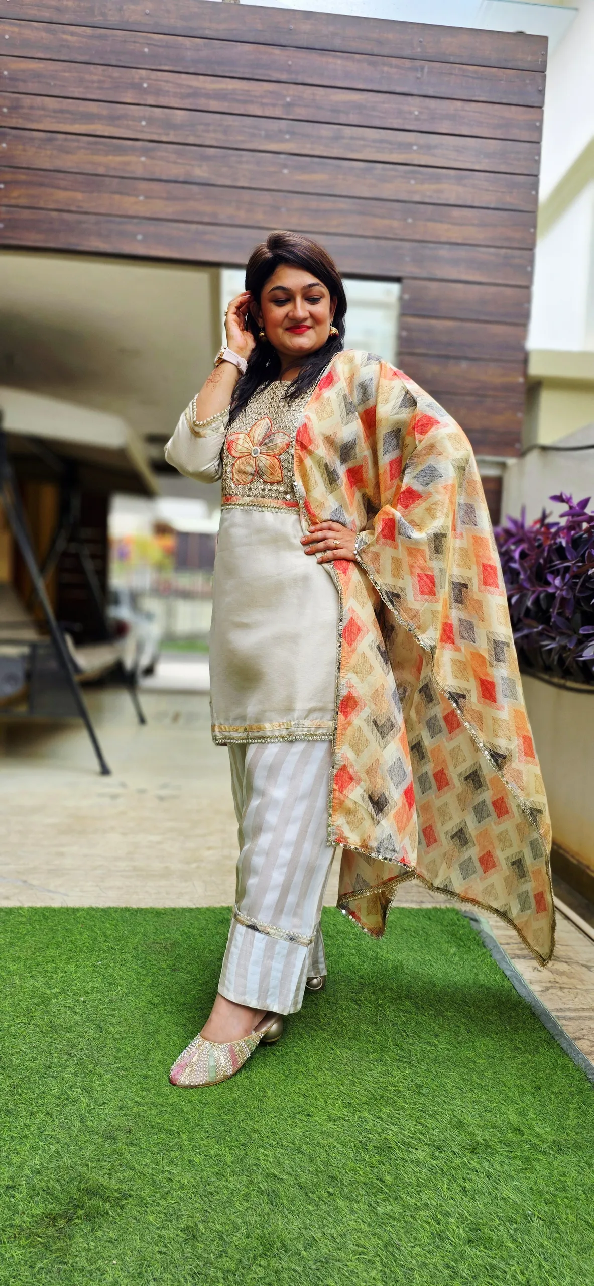 Beige Luxe Dress with Farshi Salwar