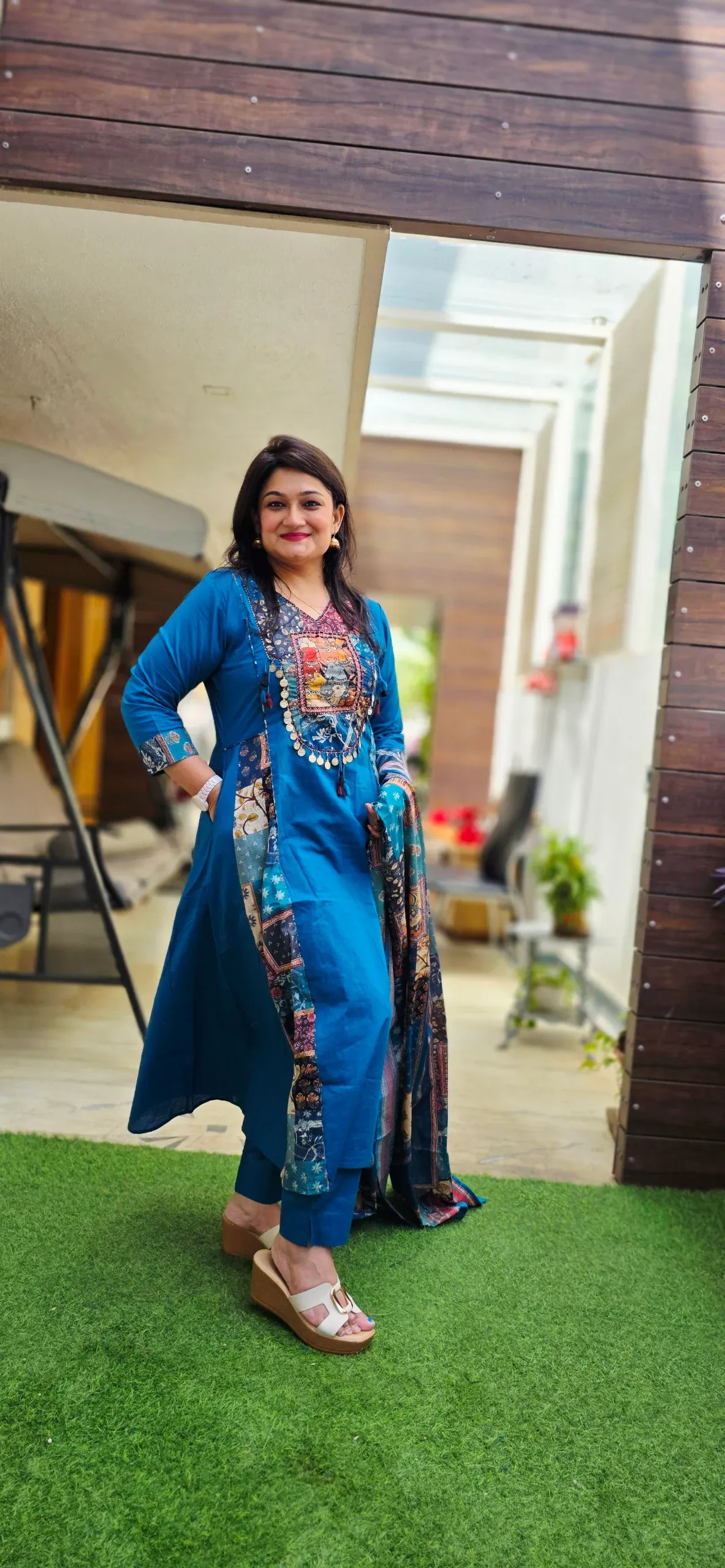 Blue Cow Print Hand Work Signature Dress, photo 5