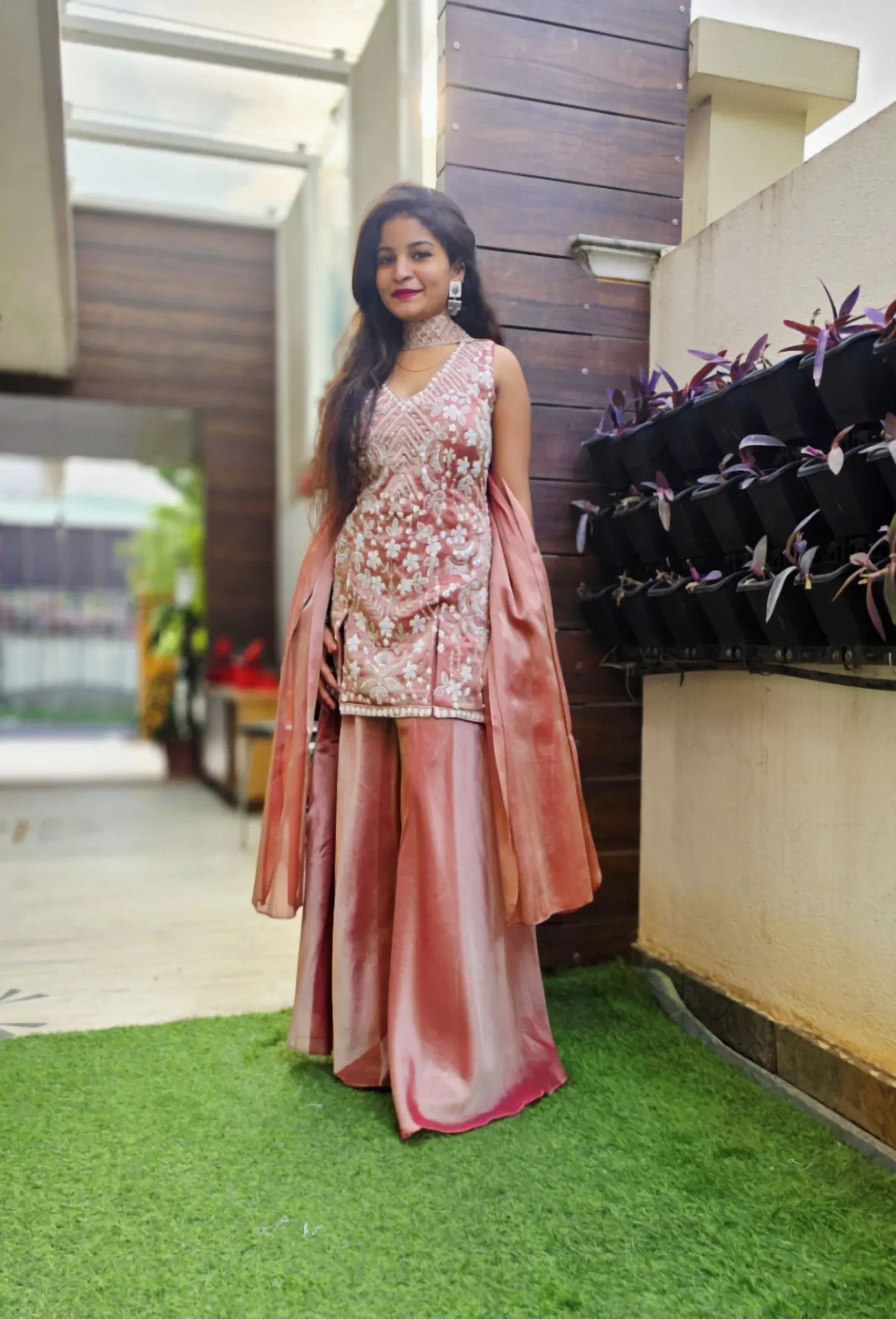Peach Tissue Sharara Set with Dupatta