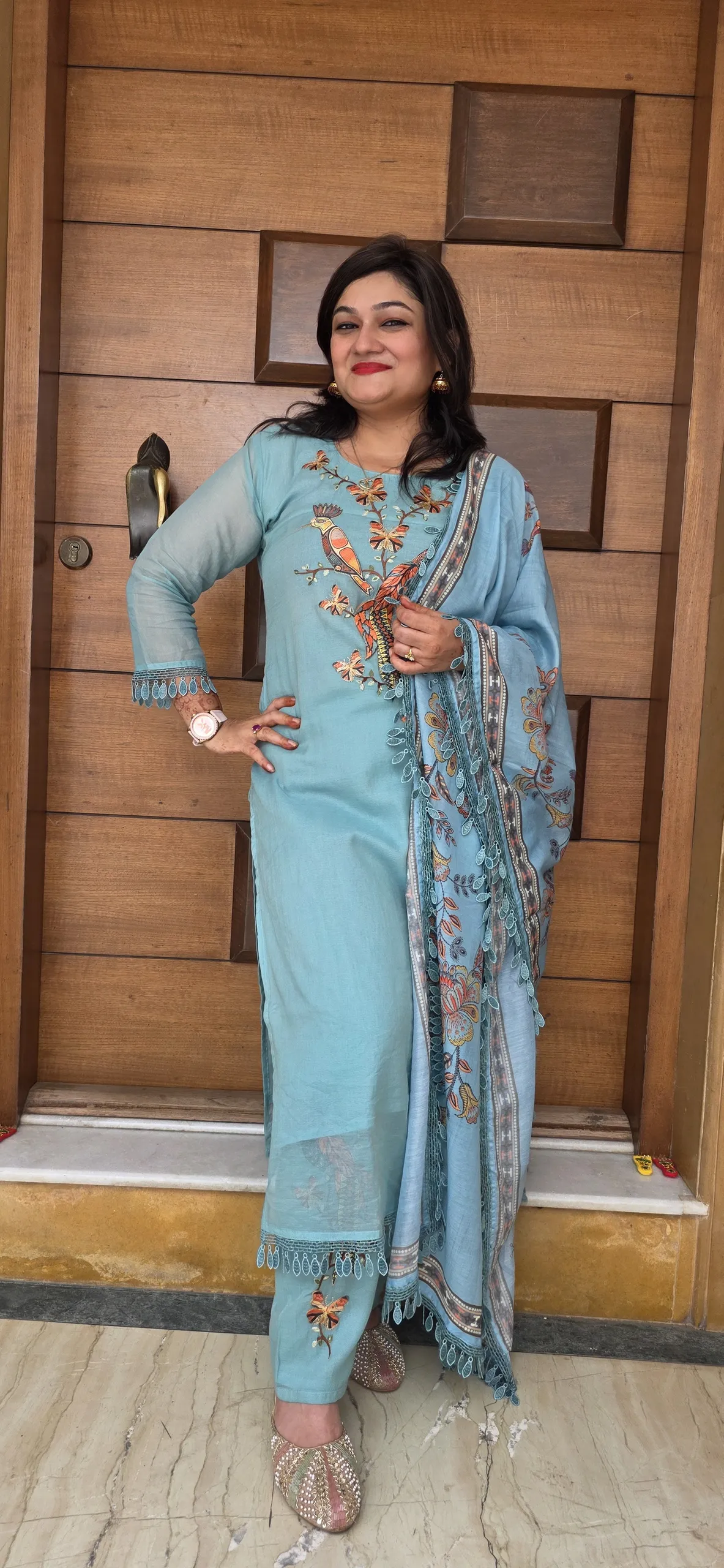 Blue Elegant Dress with Bird Details, photo 3