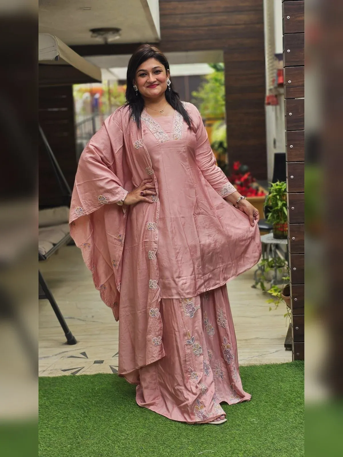 Light Pink Mul Chanderi Designer Palazzo Dress