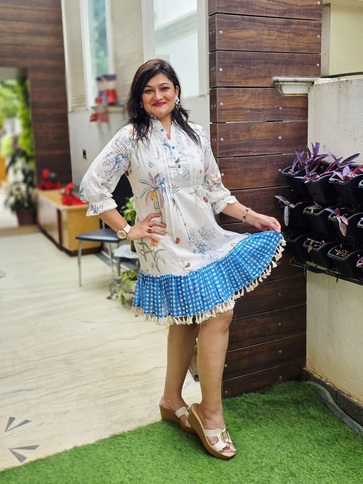 White & Blue Cotton Designer Dress, photo 6